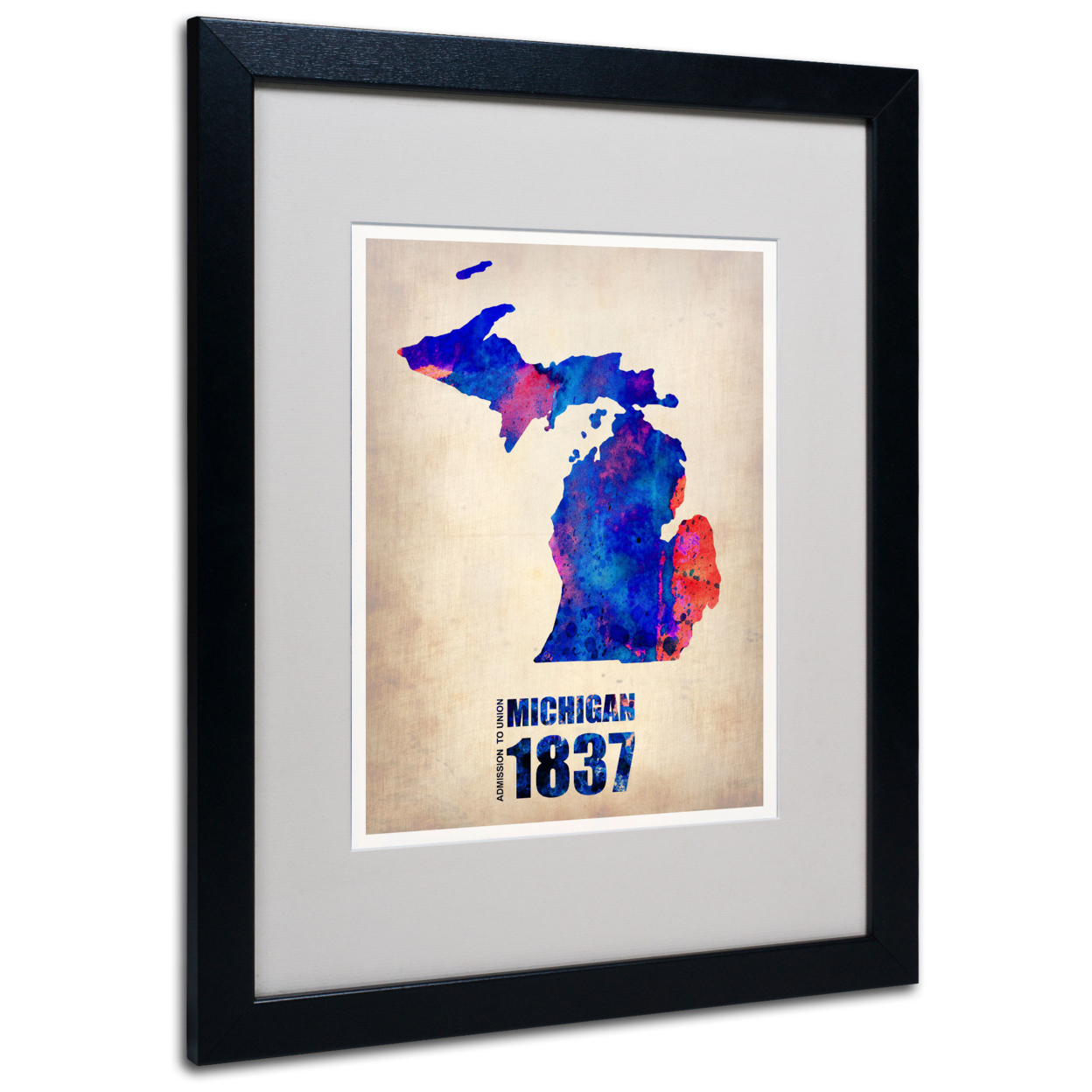 Naxart 'Michigan Watercolor Map' Black Wooden Framed Art 18 X 22 Inches