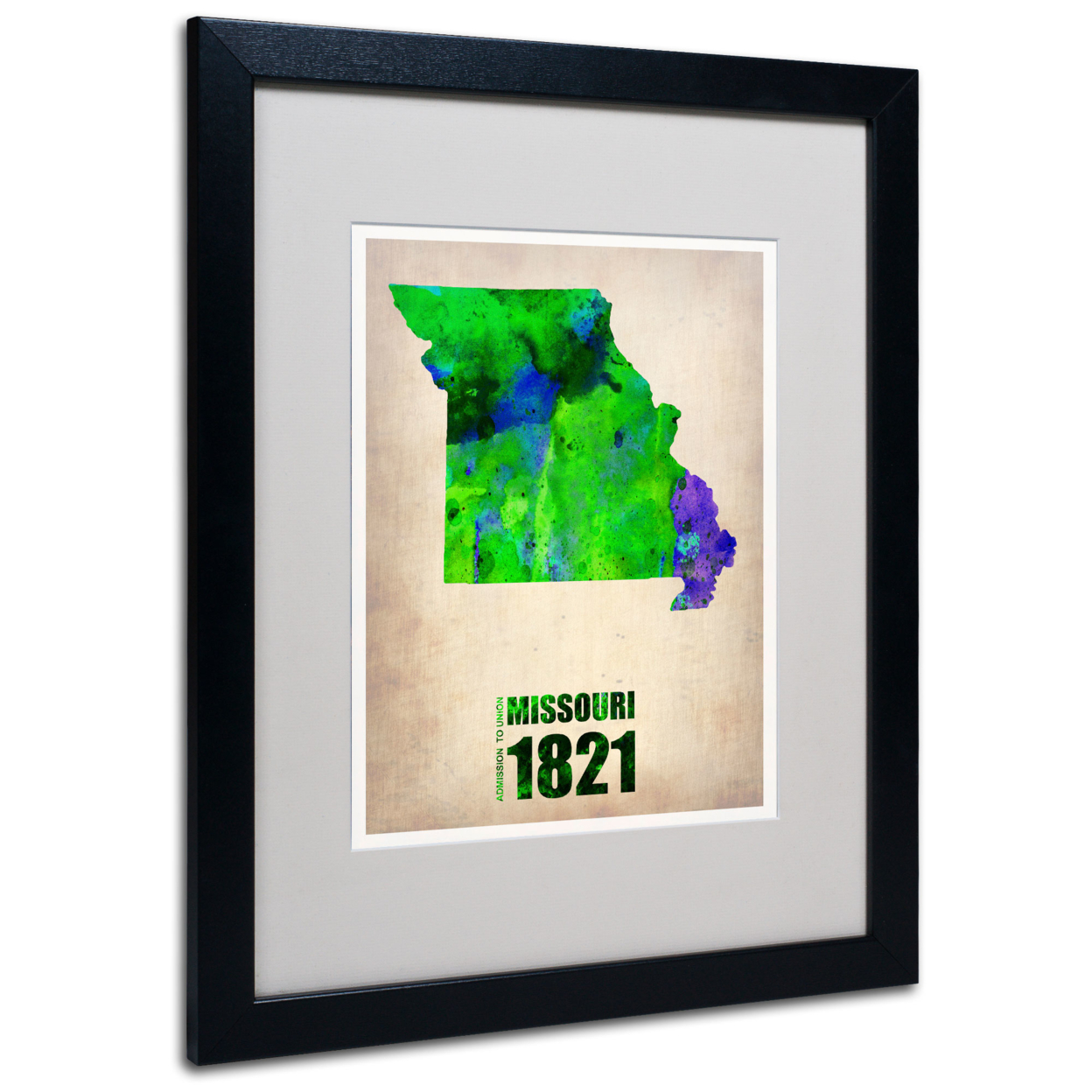 Naxart 'Missouri Watercolor Map' Black Wooden Framed Art 18 X 22 Inches