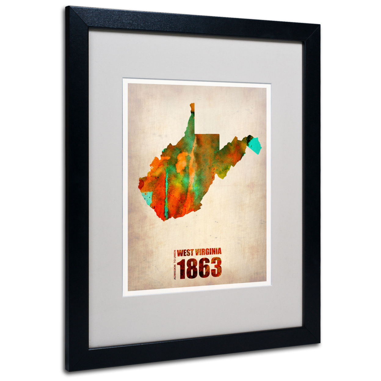 Naxart 'West Virginia Watercolor Map' Black Wooden Framed Art 18 X 22 Inches
