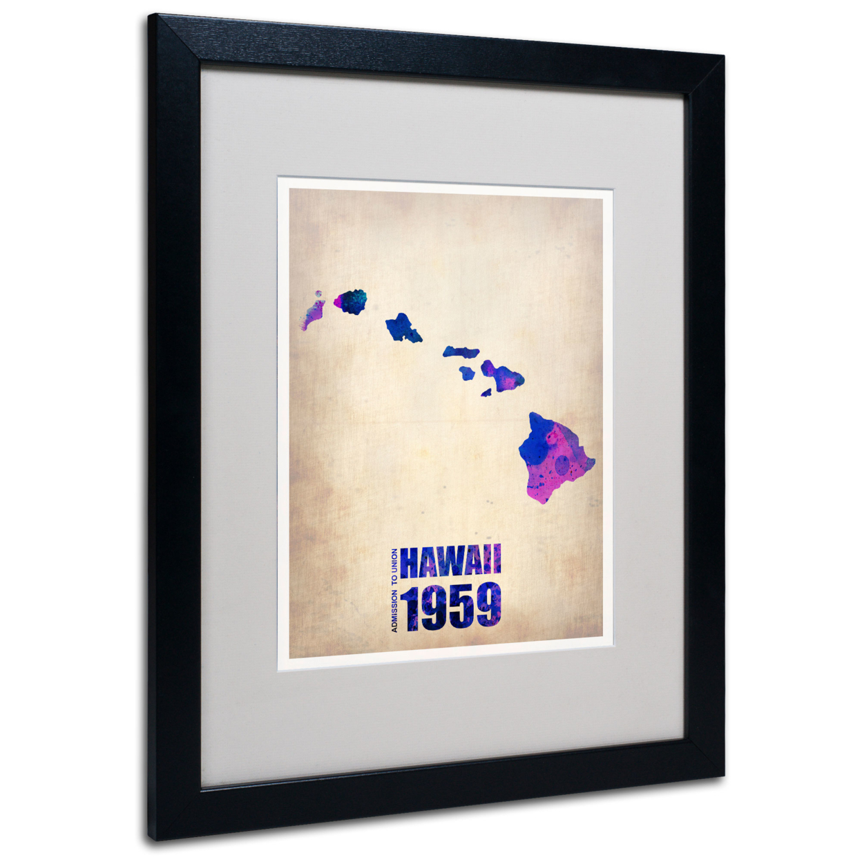 Naxart 'Hawaii Watercolor Map' Black Wooden Framed Art 18 X 22 Inches
