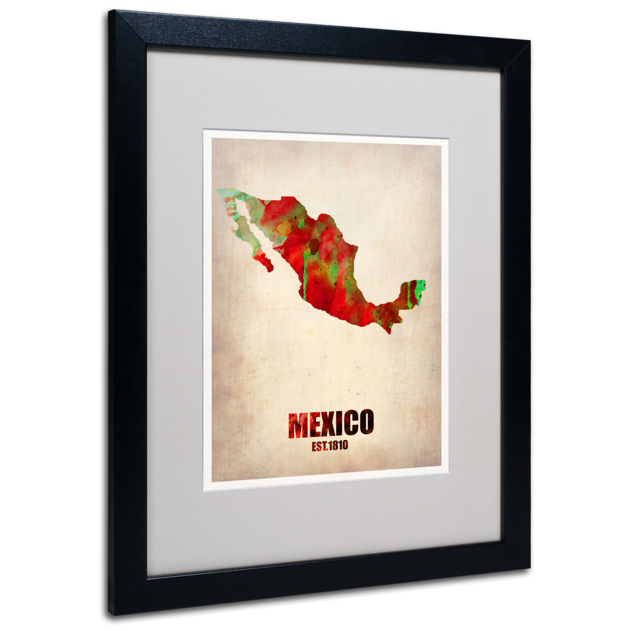 Naxart 'Mexico Watercolor Map' Black Wooden Framed Art 18 X 22 Inches