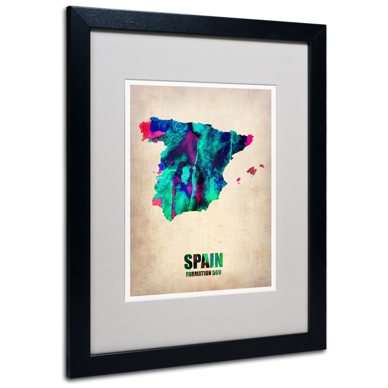 Naxart 'Spain Watercolor Map' Black Wooden Framed Art 18 X 22 Inches