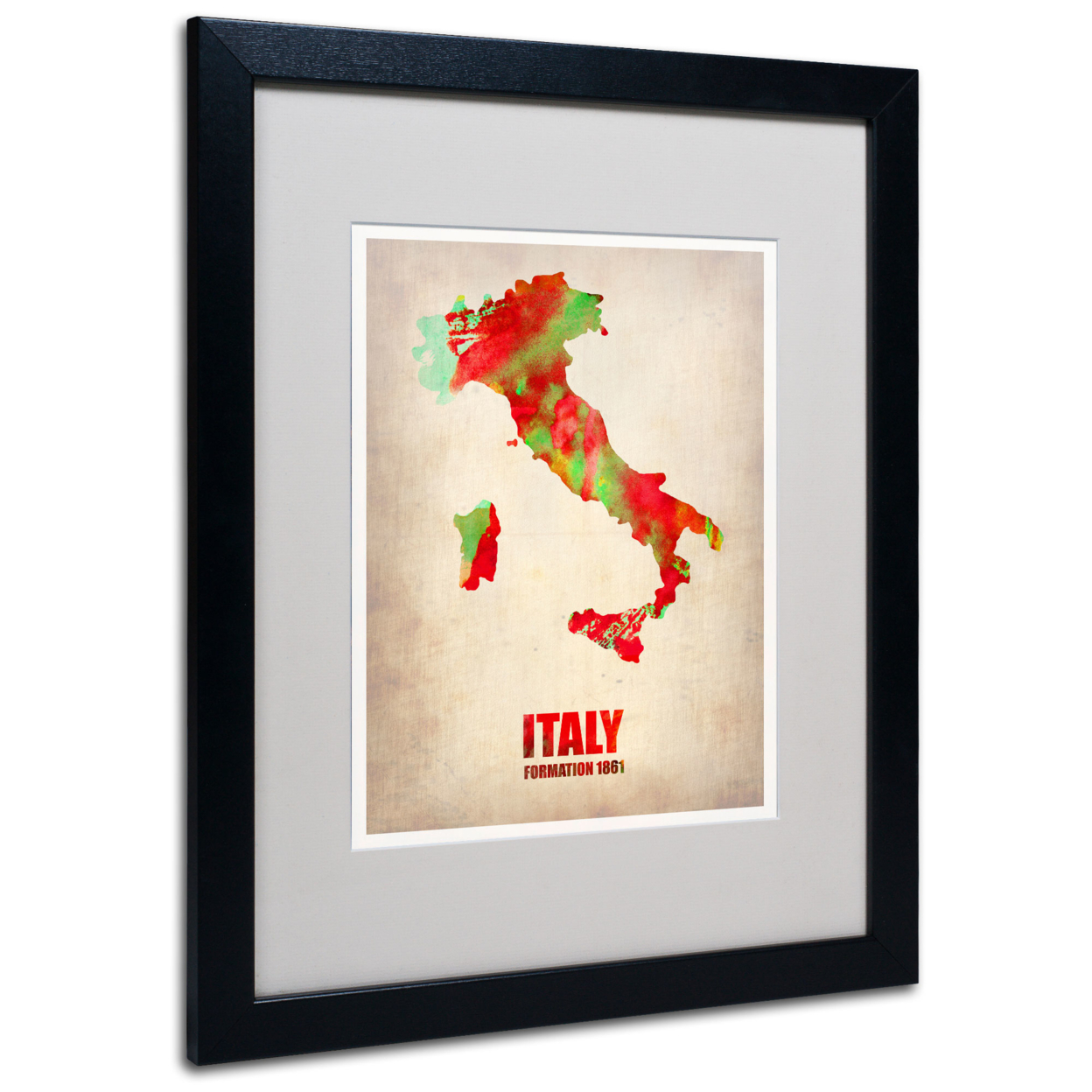 Naxart 'Italy Watercolor Map' Black Wooden Framed Art 18 X 22 Inches