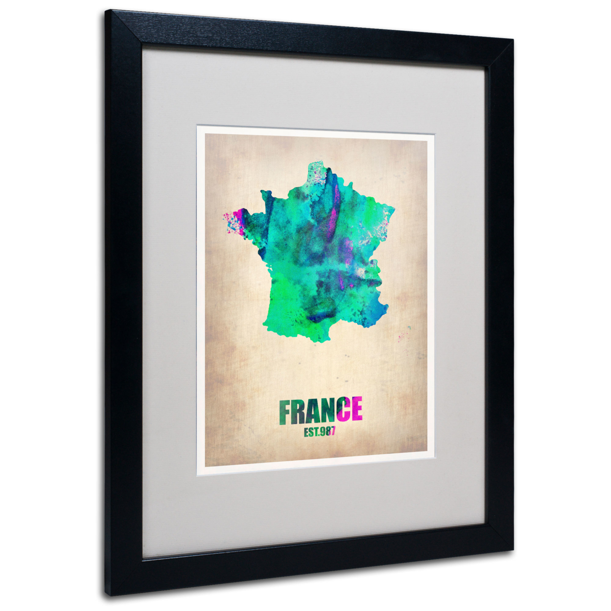 Naxart 'France Watercolor Map' Black Wooden Framed Art 18 X 22 Inches