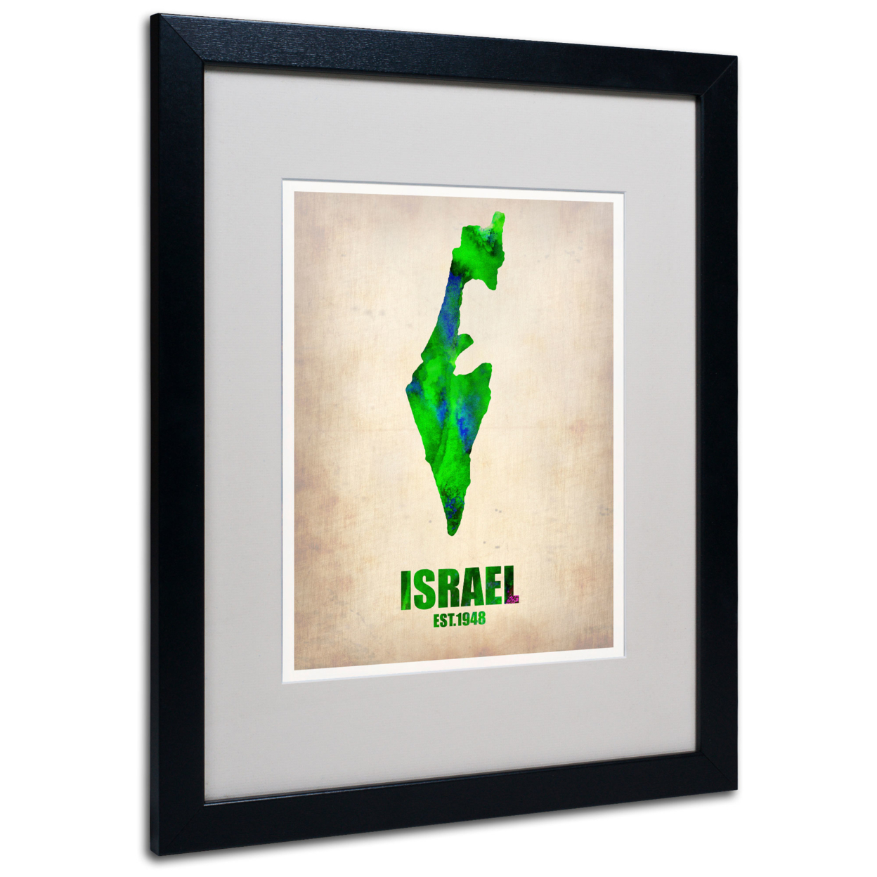 Naxart 'Israel Watercolor Map' Black Wooden Framed Art 18 X 22 Inches