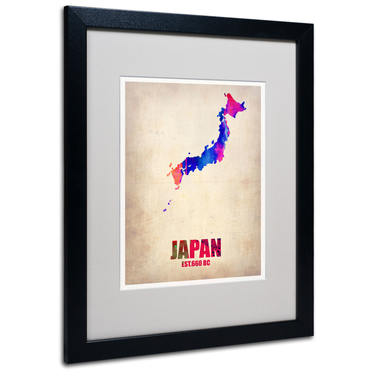 Naxart 'Japan Watercolor Map' Black Wooden Framed Art 18 X 22 Inches