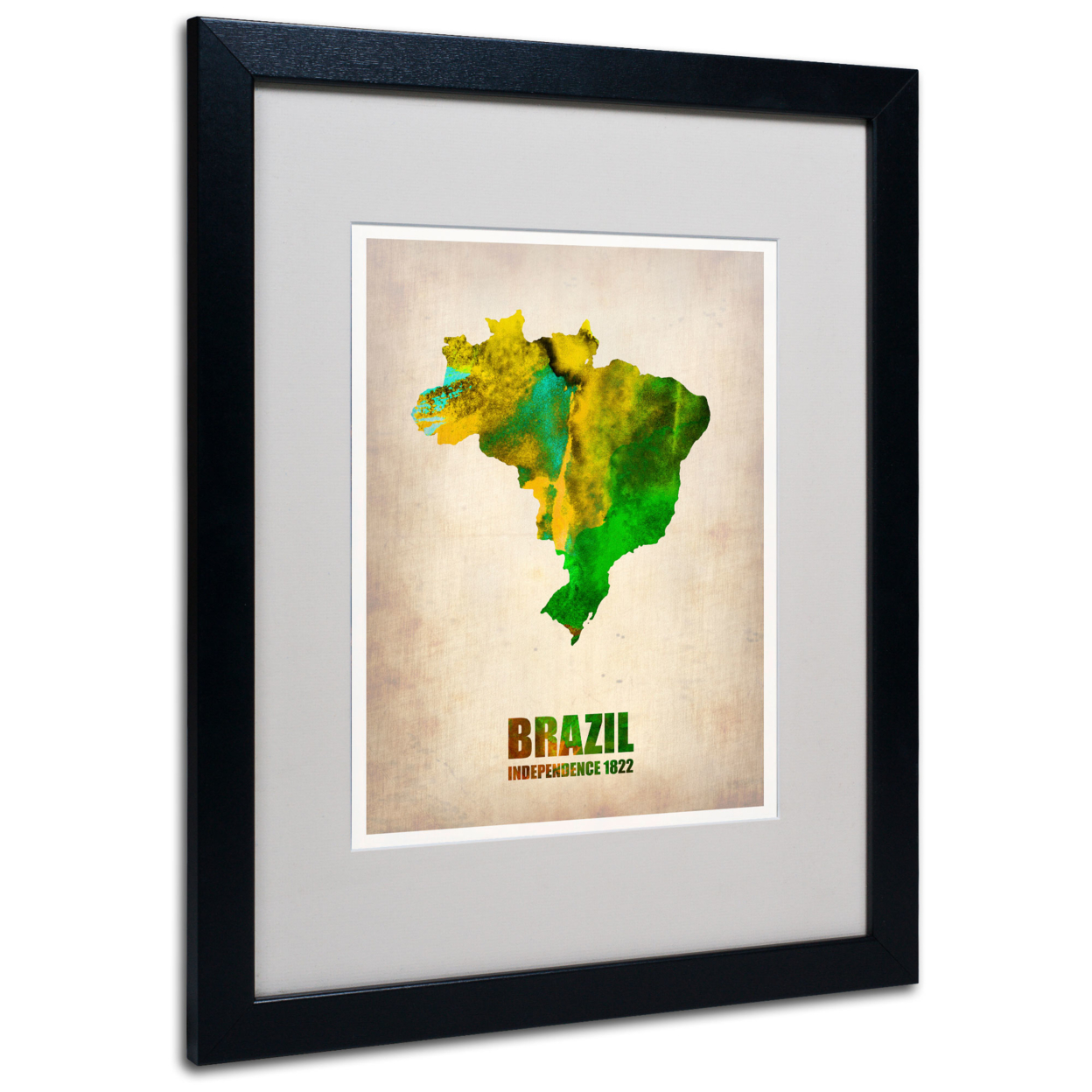 Naxart 'Brazil Watercolor Map' Black Wooden Framed Art 18 X 22 Inches