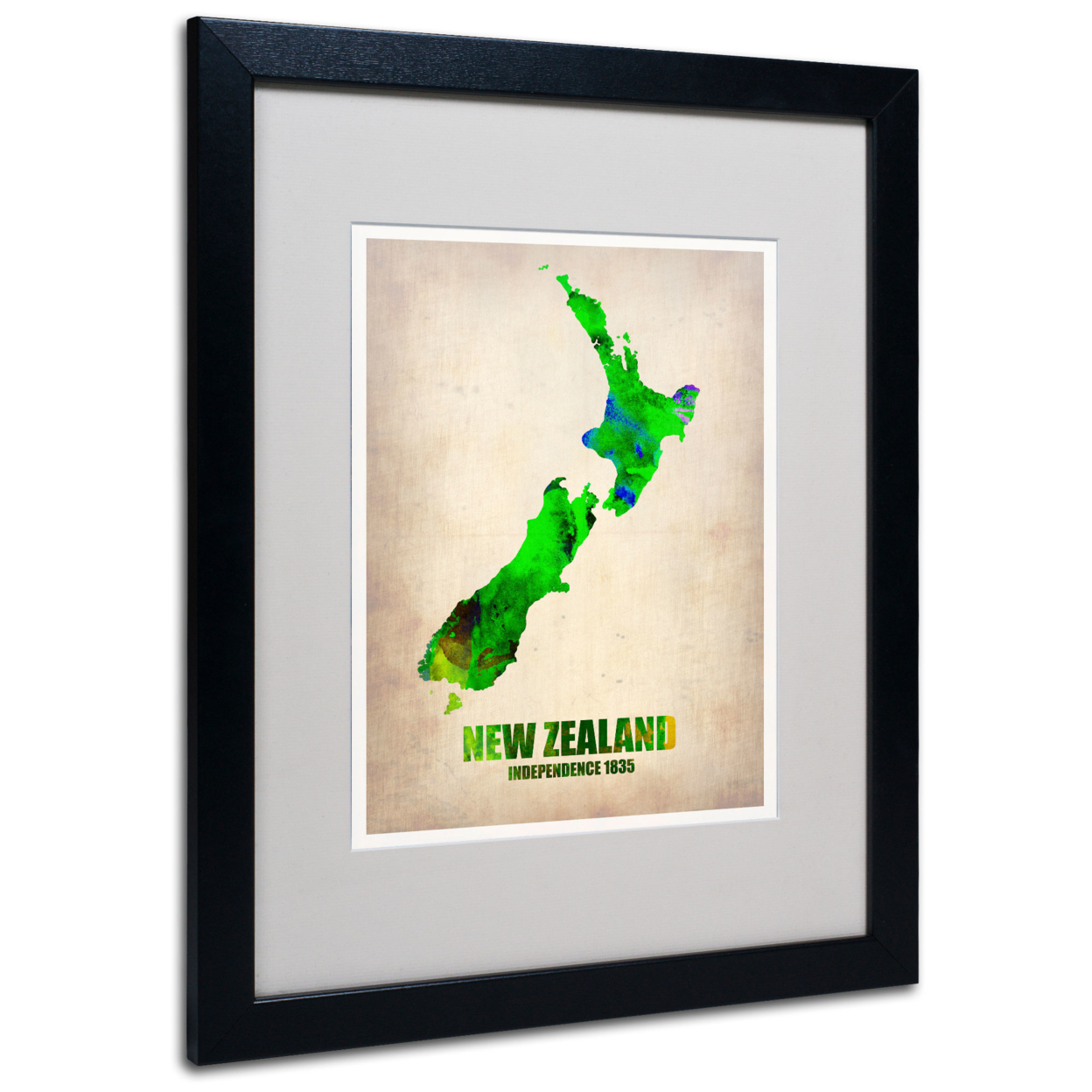 Naxart 'New Zealand Watercolor Map' Black Wooden Framed Art 18 X 22 Inches