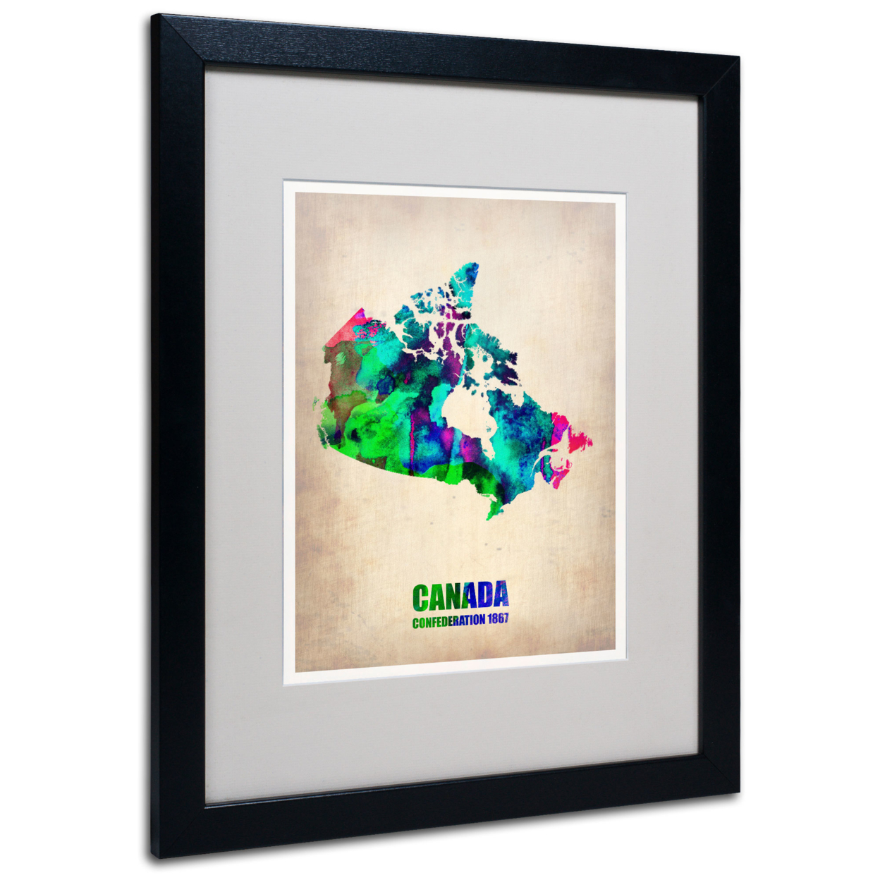 Naxart 'Canada Watercolor Map' Black Wooden Framed Art 18 X 22 Inches