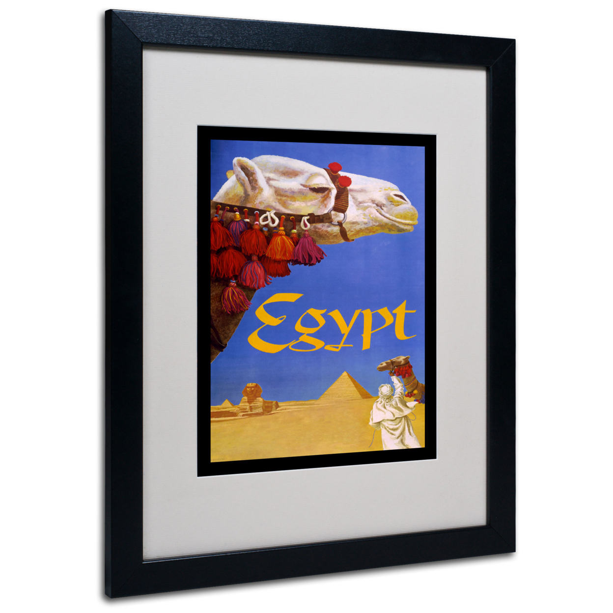 Vintage Apple Collection 'Egypt Camel' Black Wooden Framed Art 18 X 22 Inches