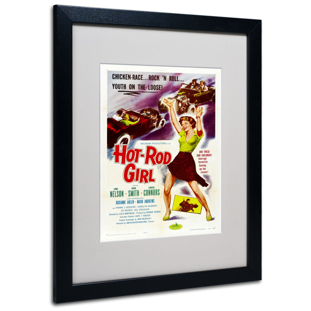 Vintage Apple Collection 'Hot Rod Girl' Black Wooden Framed Art 18 X 22 Inches