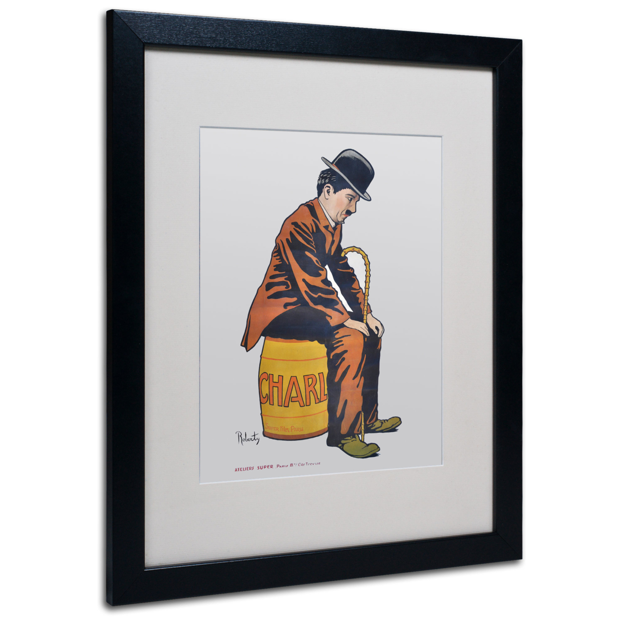 Vintage Apple Collection 'Chaplin' Black Wooden Framed Art 18 X 22 Inches