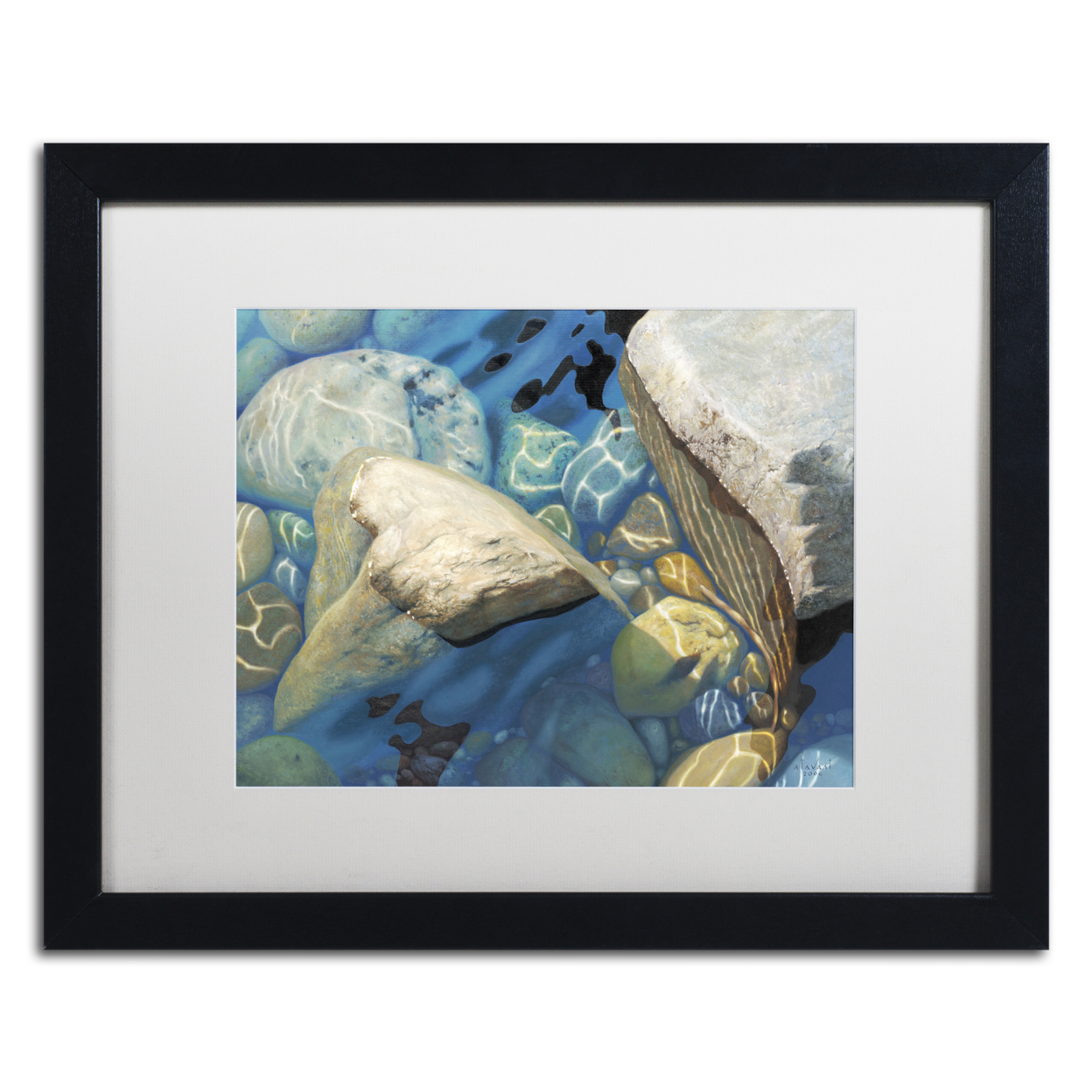 Stephen Stavast 'Blue Water Dance' Black Wooden Framed Art 18 X 22 Inches