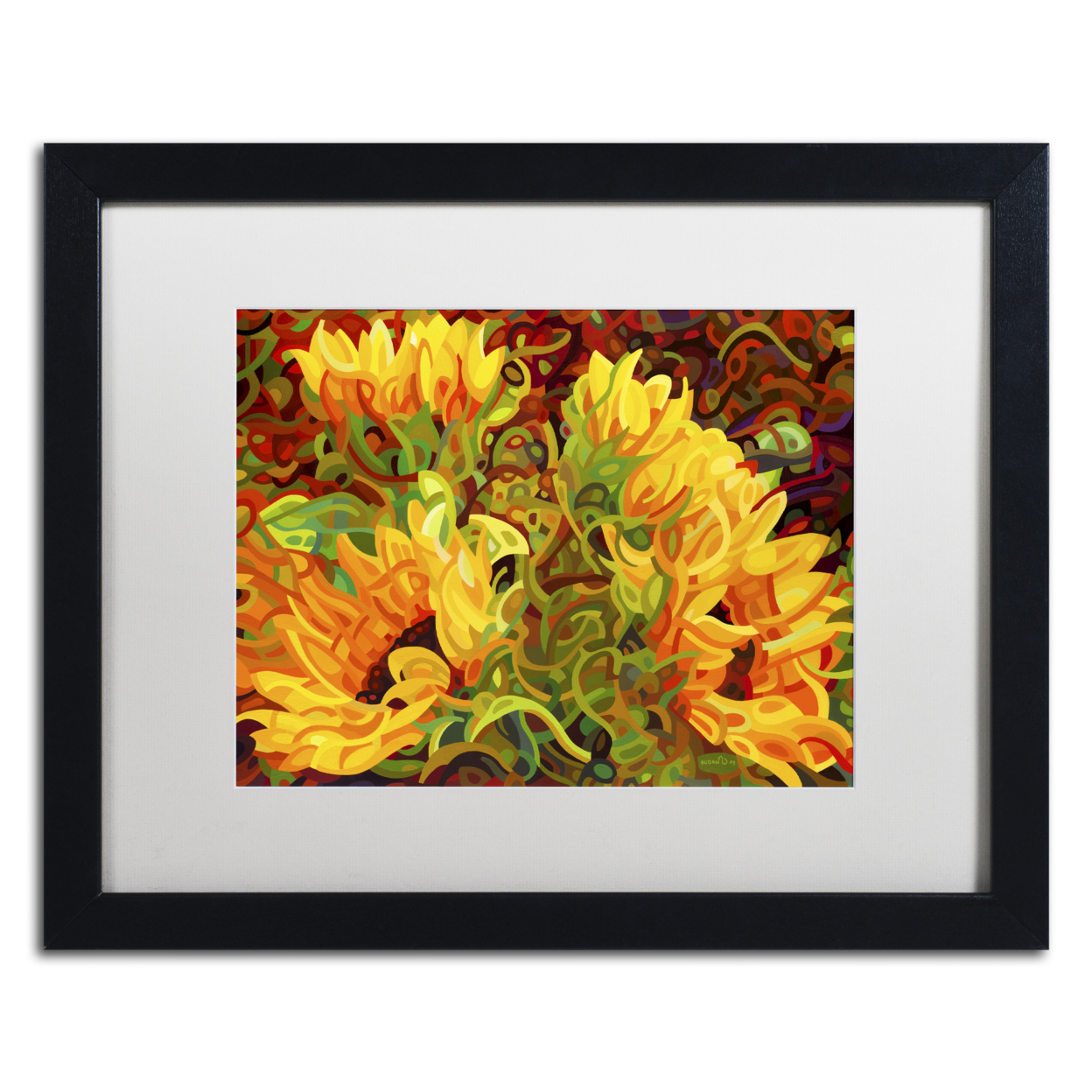 Mandy Budan 'Four Sunflowers' Black Wooden Framed Art 18 X 22 Inches