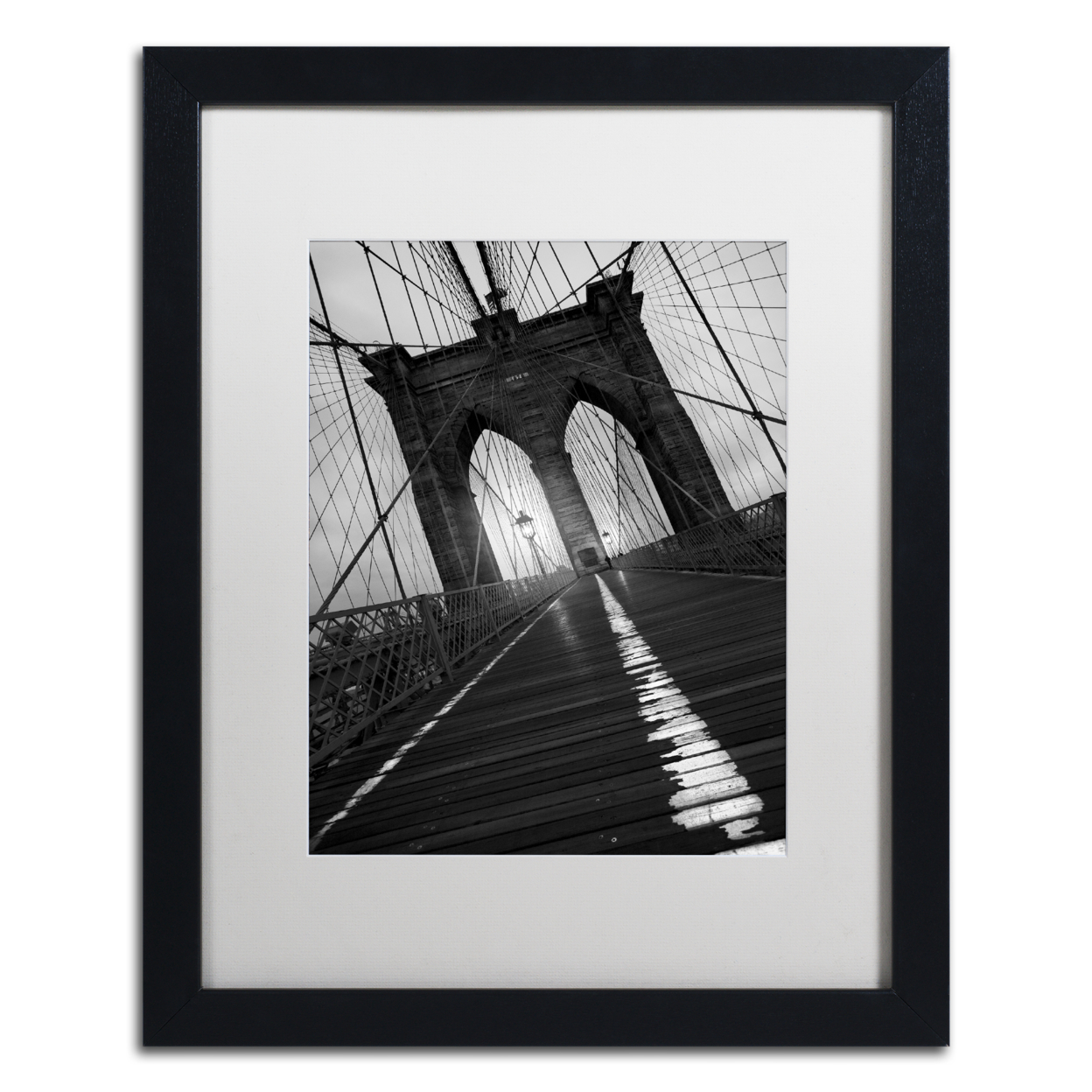 Moises Levy 'Brooklyn Bridge Study I' Black Wooden Framed Art 18 X 22 Inches