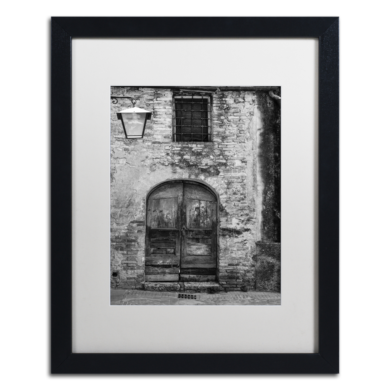 Moises Levy 'San Gimignano Door' Black Wooden Framed Art 18 X 22 Inches