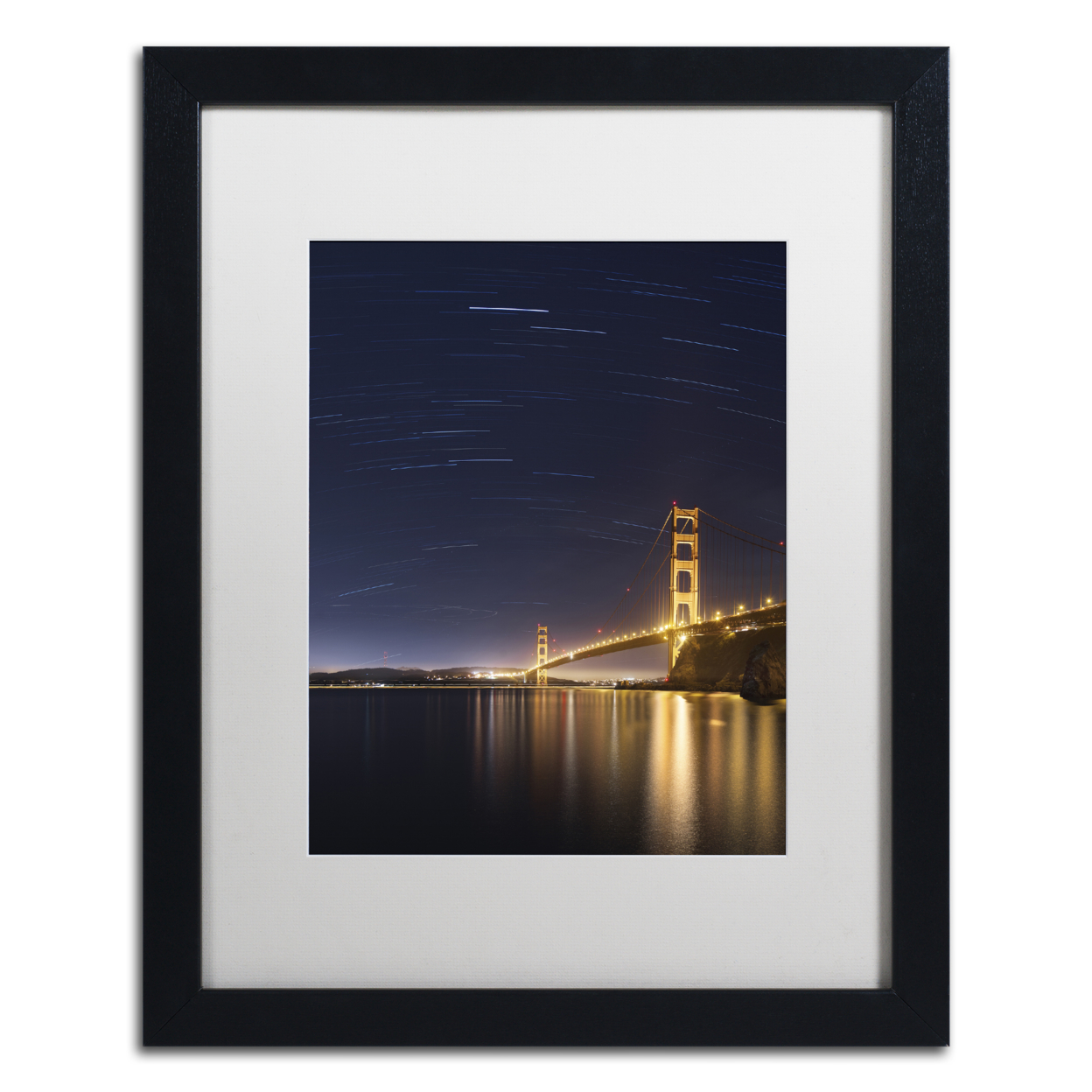 Moises Levy 'Golden Gate And Stars' Black Wooden Framed Art 18 X 22 Inches