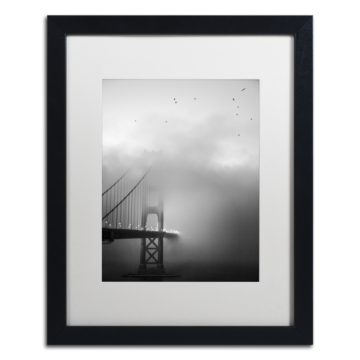 Moises Levy 'Golden Gate And Birds' Black Wooden Framed Art 18 X 22 Inches
