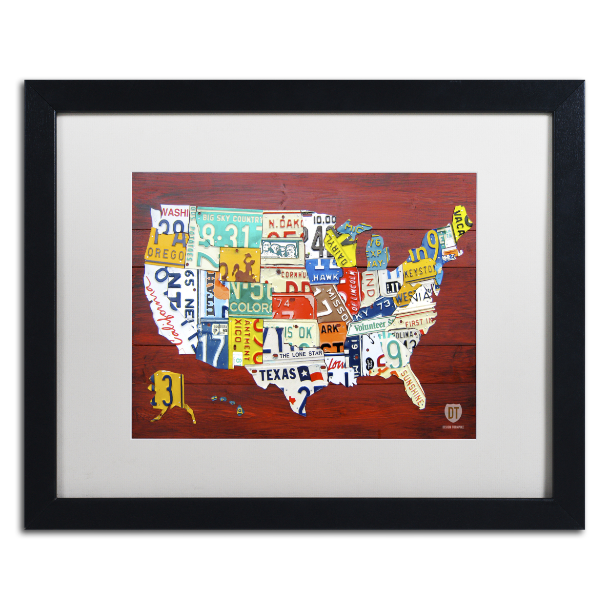 Design Turnpike 'License Plate Map USA' Black Wooden Framed Art 18 X 22 Inches