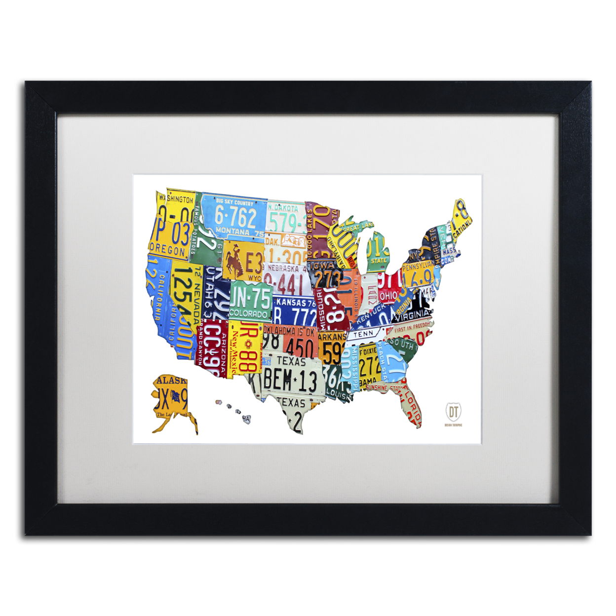 Design Turnpike 'License Plate Map USA 2' Black Wooden Framed Art 18 X 22 Inches