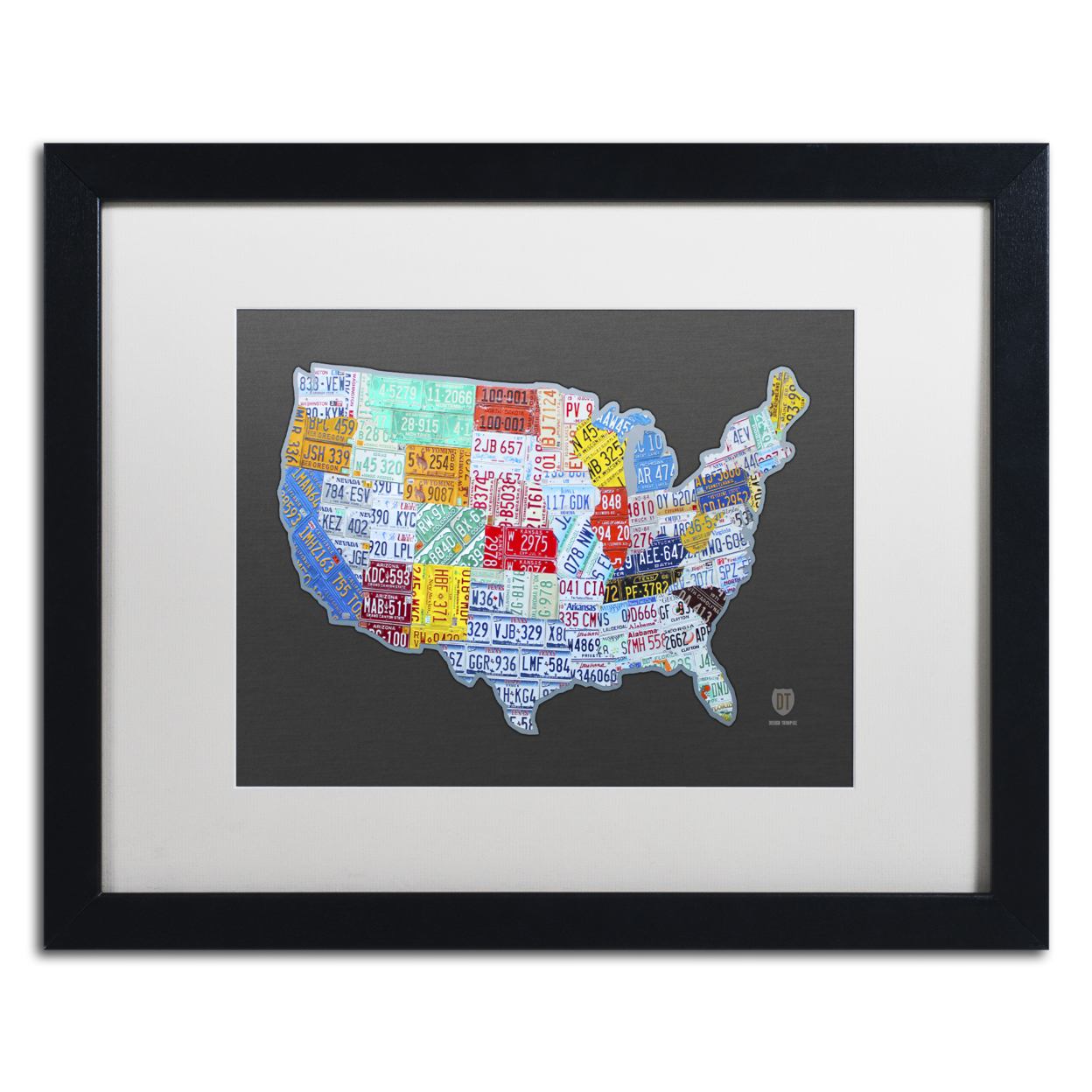 Design Turnpike 'Massive USA License Plate Map' Black Wooden Framed Art 18 X 22 Inches
