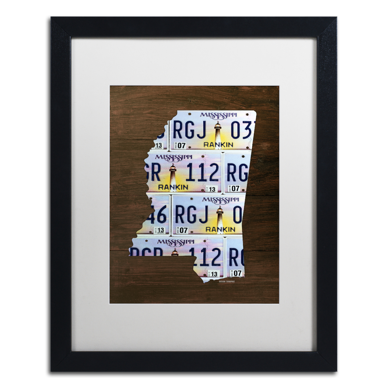 Design Turnpike 'Mississippi License Plate Map' Black Wooden Framed Art 18 X 22 Inches