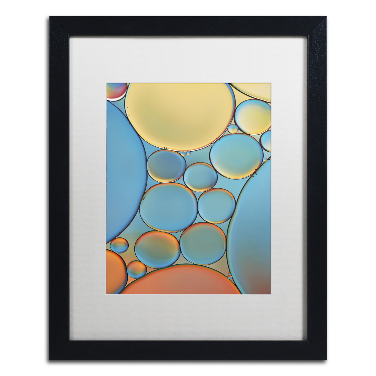 Cora Niele 'Blue And Apricot Drops' Black Wooden Framed Art 18 X 22 Inches
