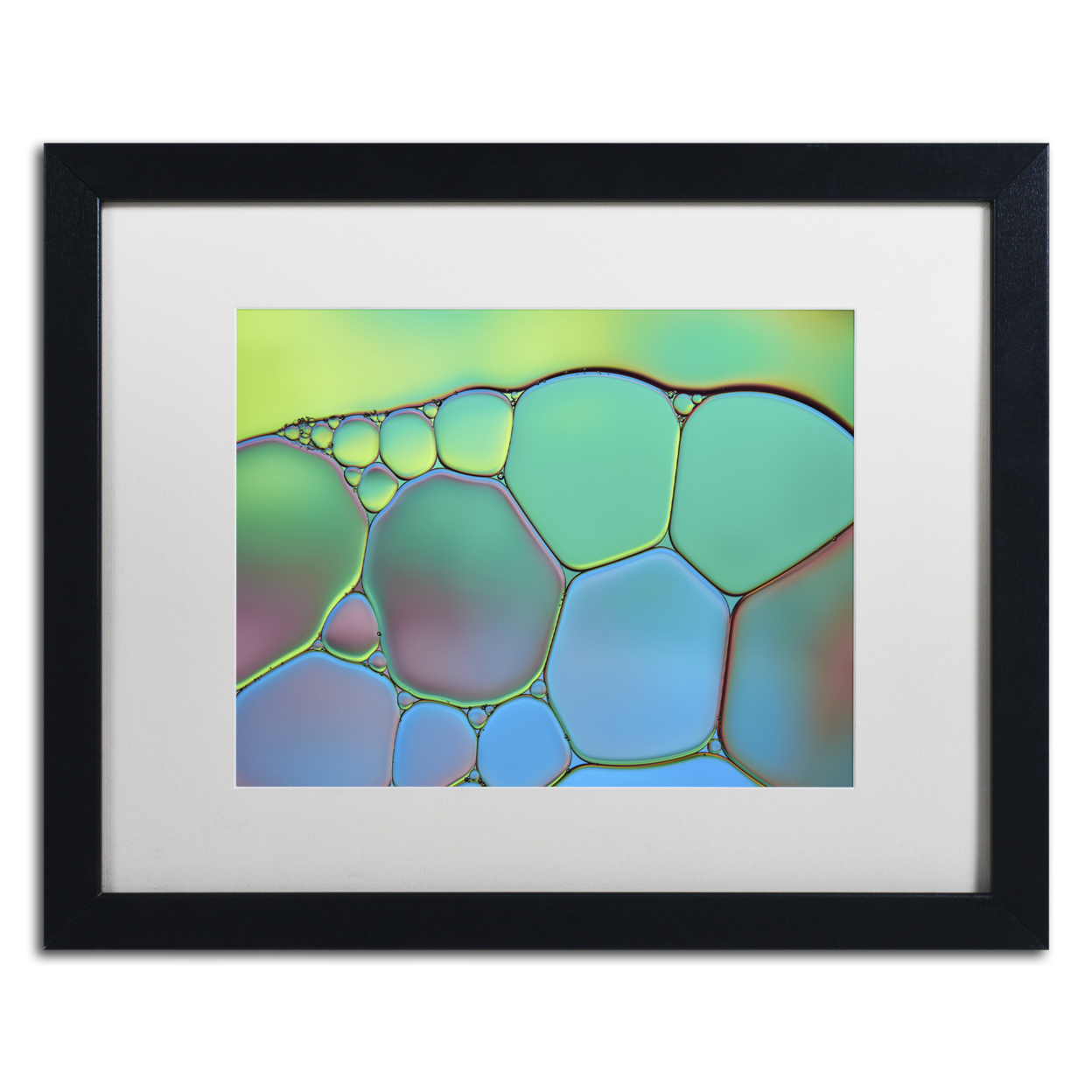 Cora Niele 'Lime Green And Blue Stained Glass' Black Wooden Framed Art 18 X 22 Inches
