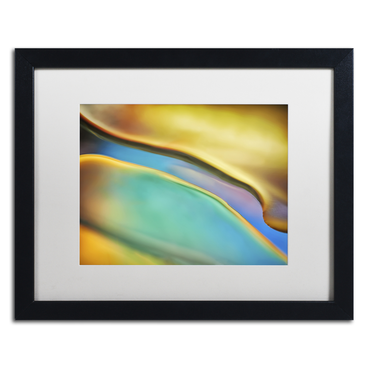 Cora Niele 'Yellow And Aqua Blue Flow' Black Wooden Framed Art 18 X 22 Inches