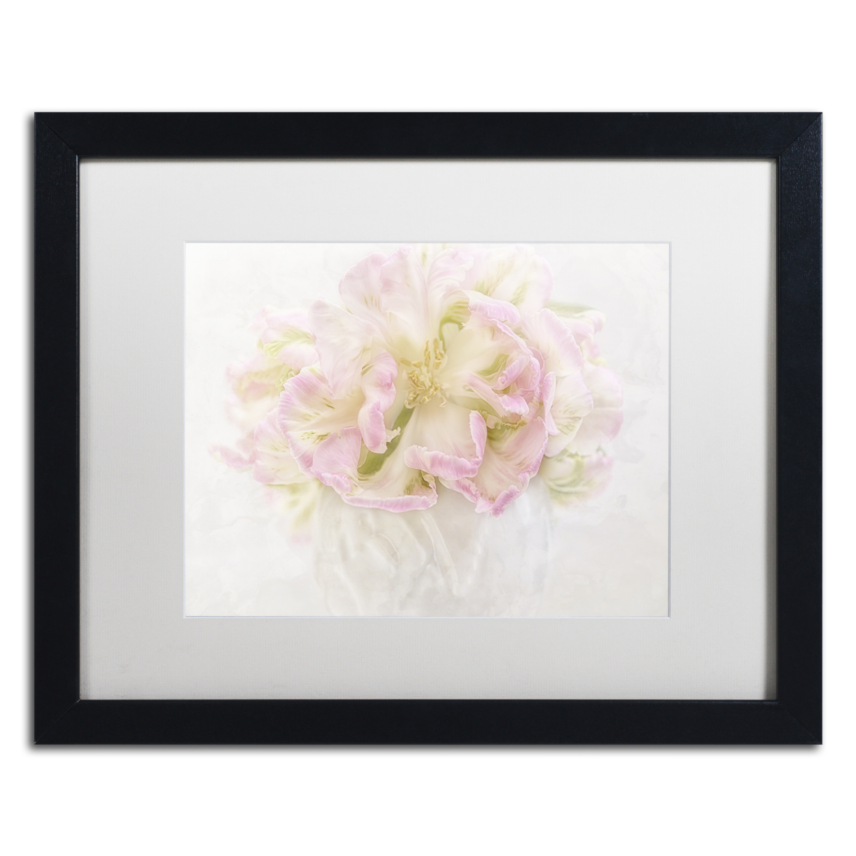 Cora Niele 'Pink Parrot Tulips Bouquet' Black Wooden Framed Art 18 X 22 Inches