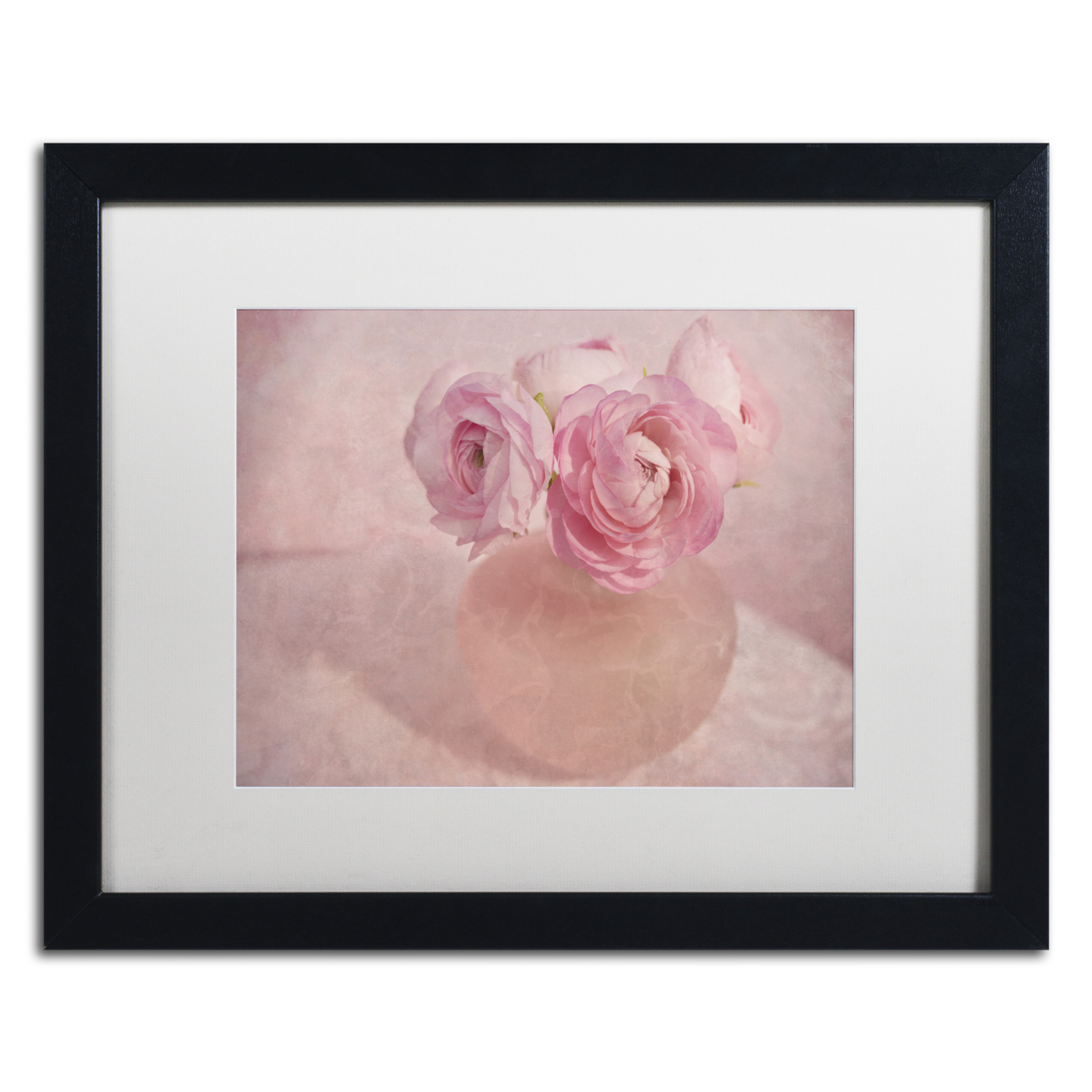 Cora Niele 'Pink Ranunculus Bouquet' Black Wooden Framed Art 18 X 22 Inches
