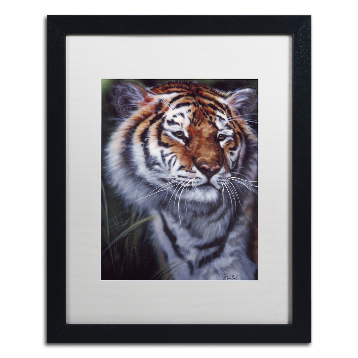 Jenny Newland 'Tiger In The Midst' Black Wooden Framed Art 18 X 22 Inches
