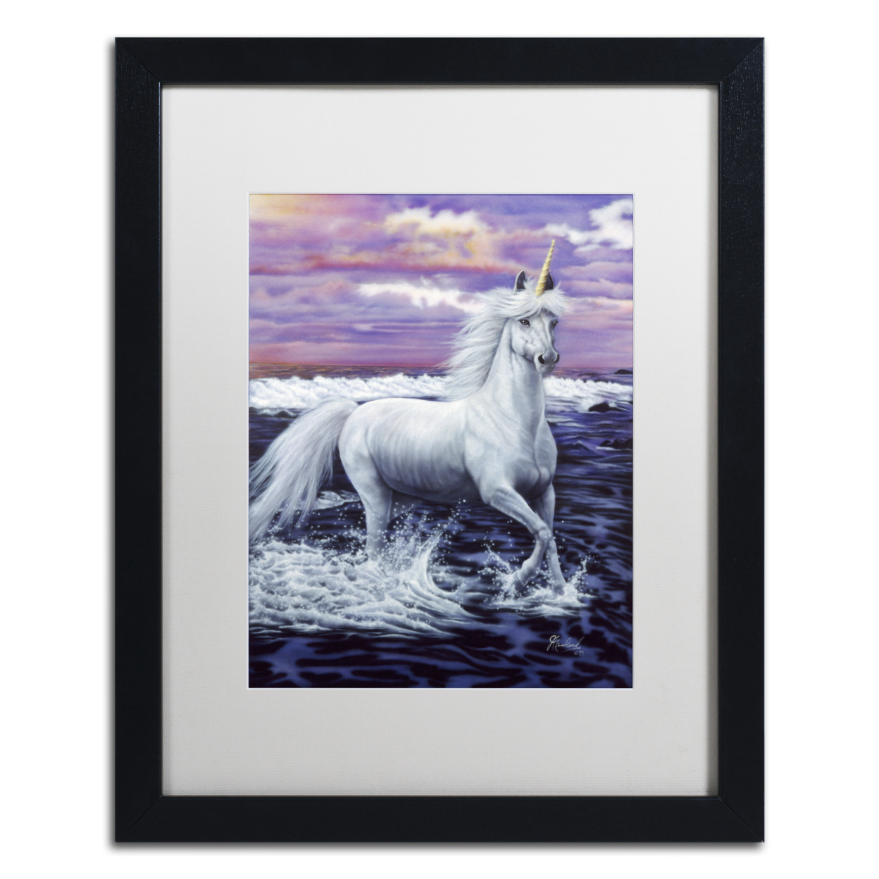 Jenny Newland 'Unicorn' Black Wooden Framed Art 18 X 22 Inches