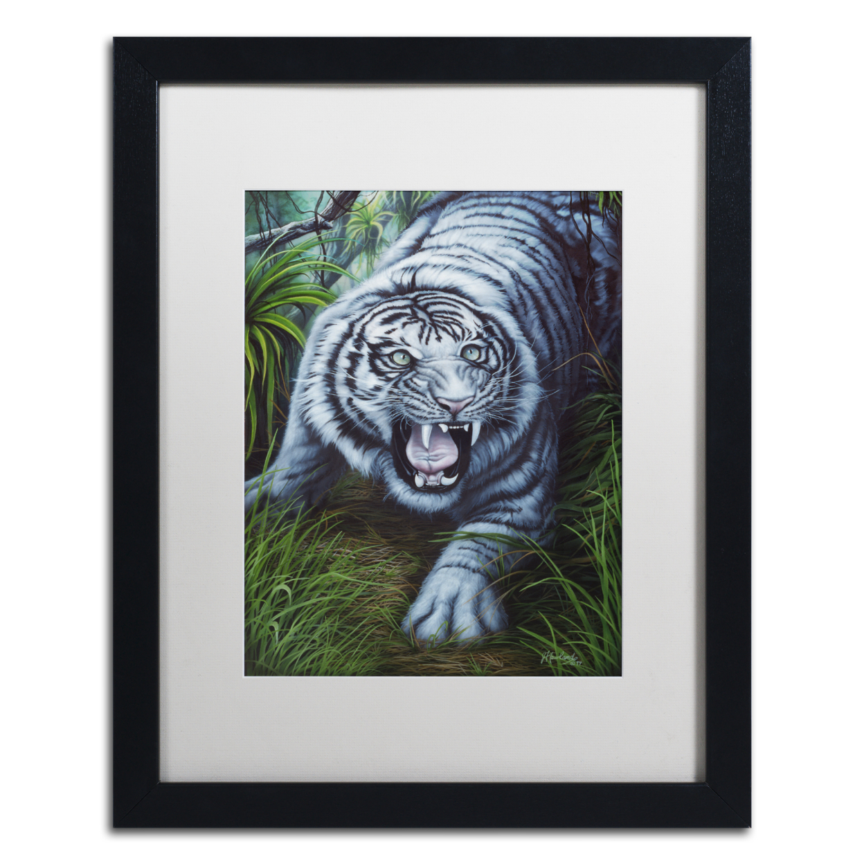 Jenny Newland 'White Tiger' Black Wooden Framed Art 18 X 22 Inches