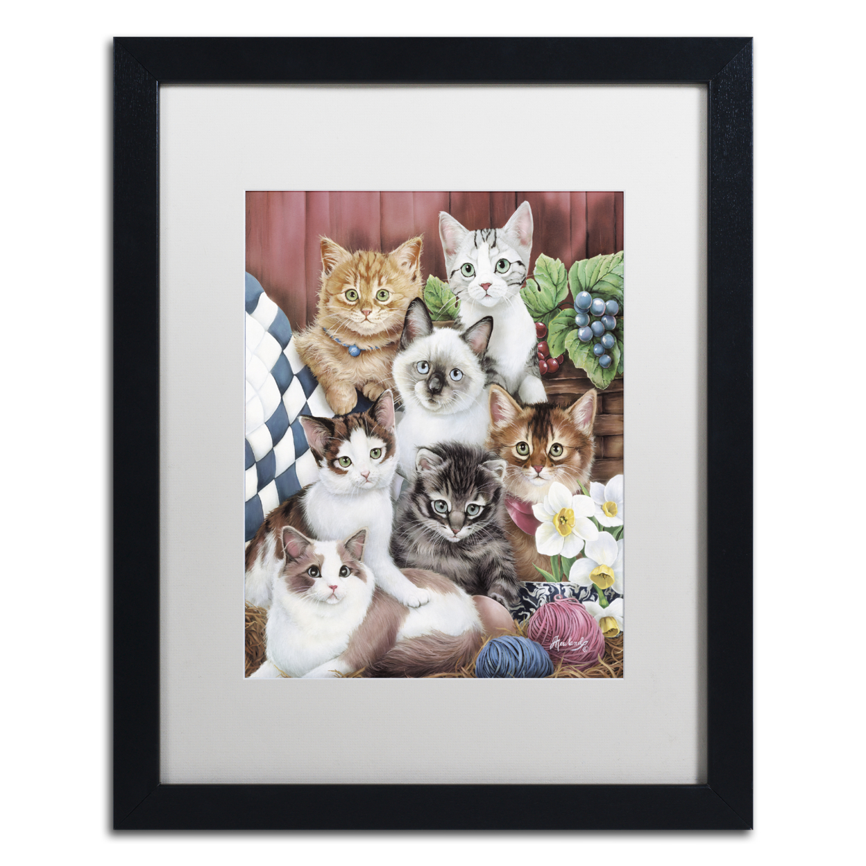 Jenny Newland 'Cuddly Kittens' Black Wooden Framed Art 18 X 22 Inches