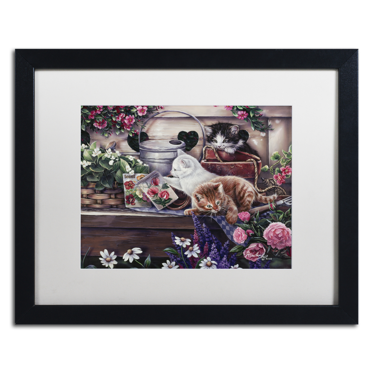 Jenny Newland 'Playful Kittens' Black Wooden Framed Art 18 X 22 Inches