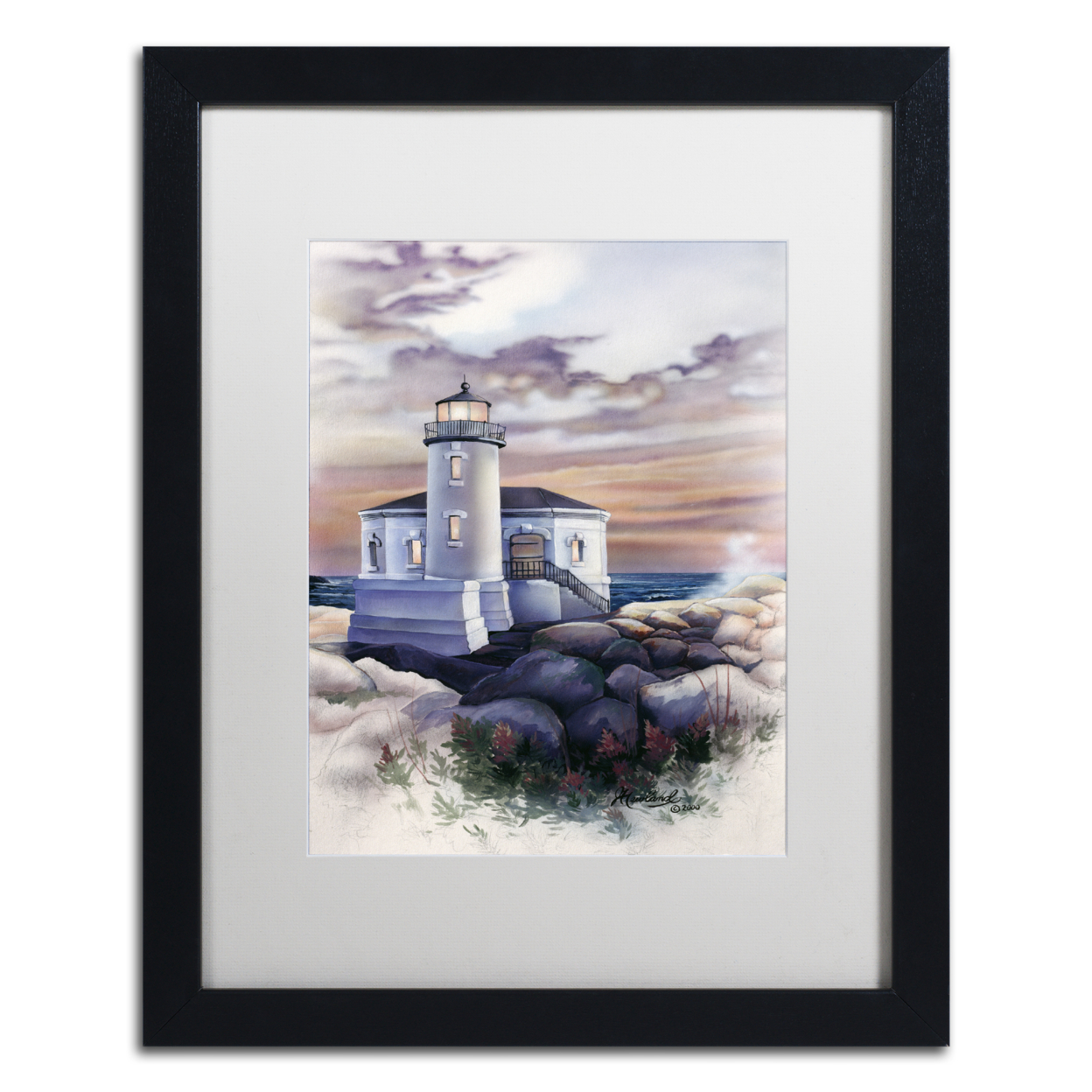 Jenny Newland 'Lighthouse' Black Wooden Framed Art 18 X 22 Inches