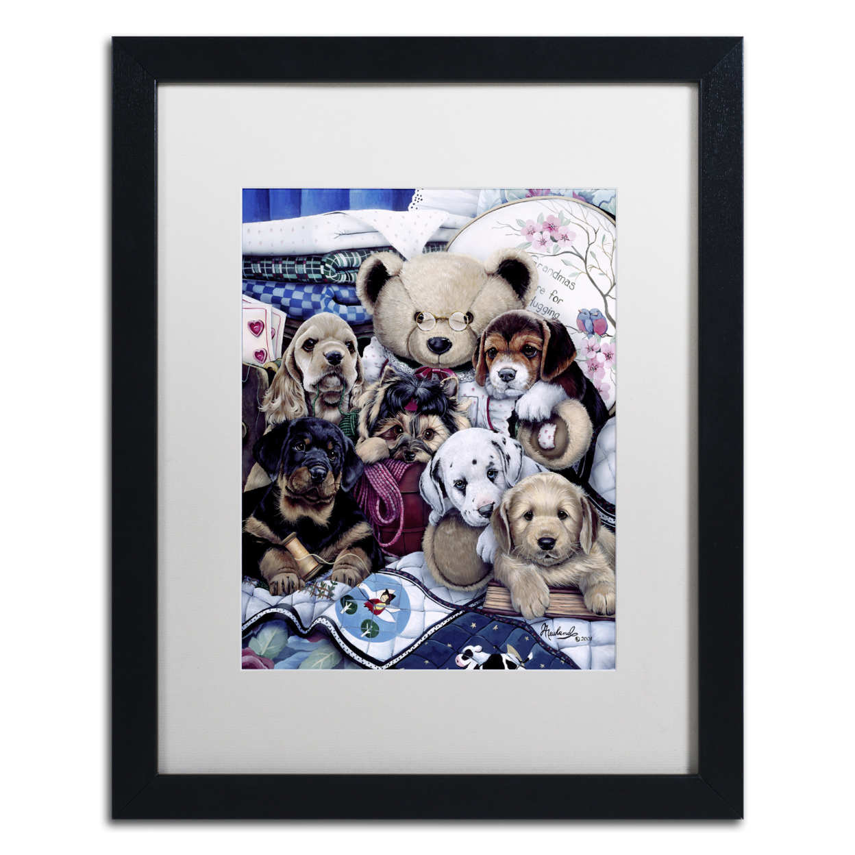 Jenny Newland 'Puppy Party' Black Wooden Framed Art 18 X 22 Inches