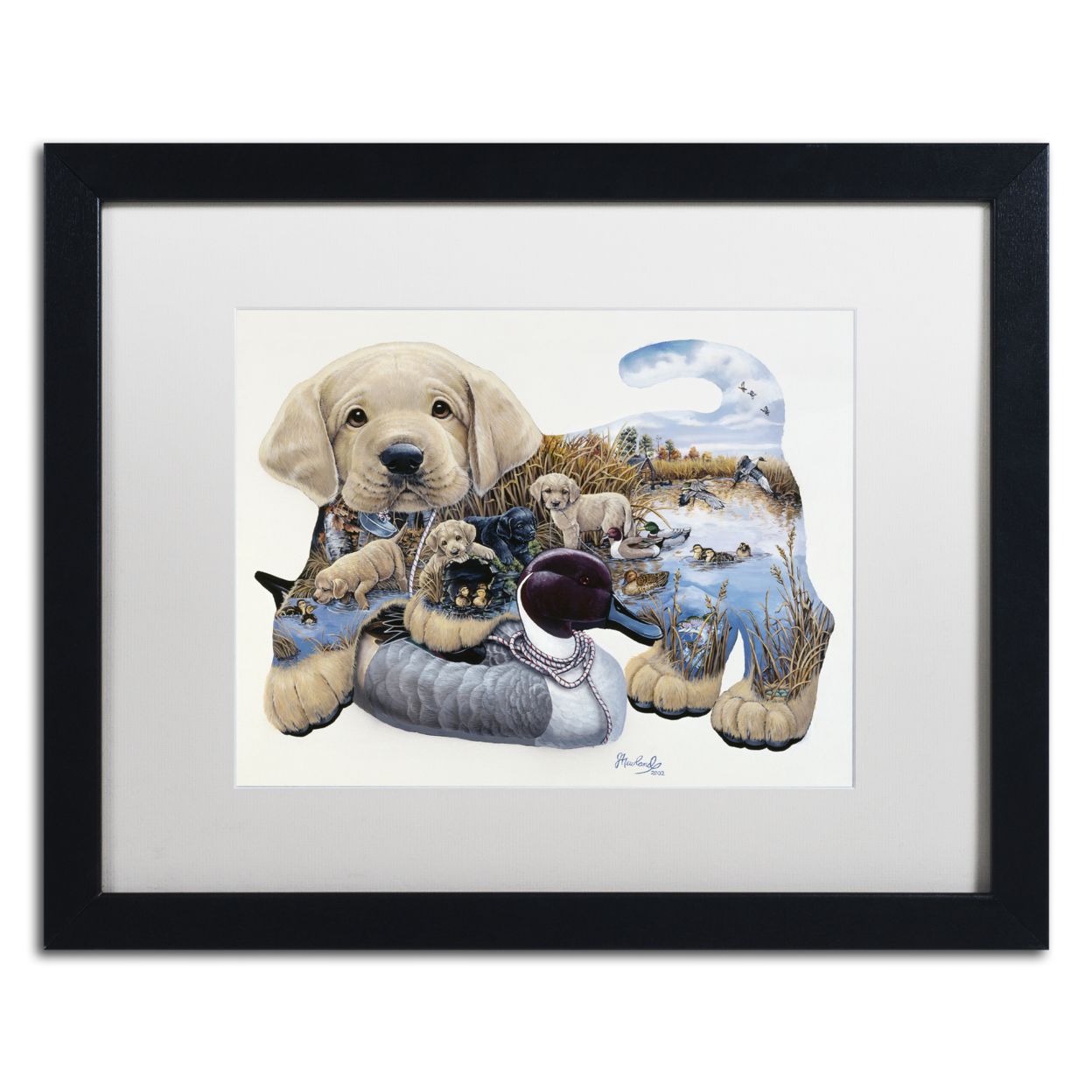 Jenny Newland 'Sweet Puppy Tales' Black Wooden Framed Art 18 X 22 Inches