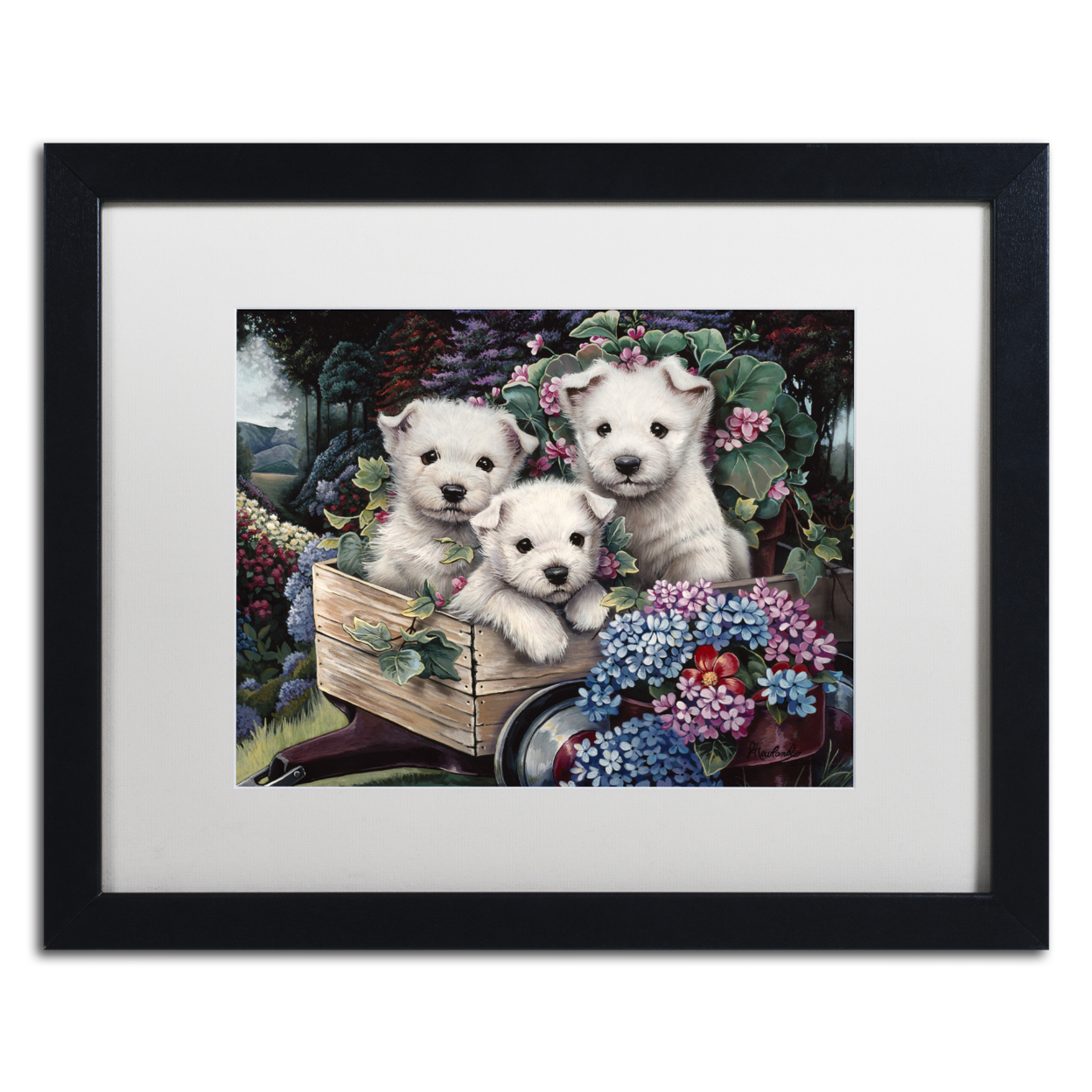 Jenny Newland 'Lovable Westies' Black Wooden Framed Art 18 X 22 Inches