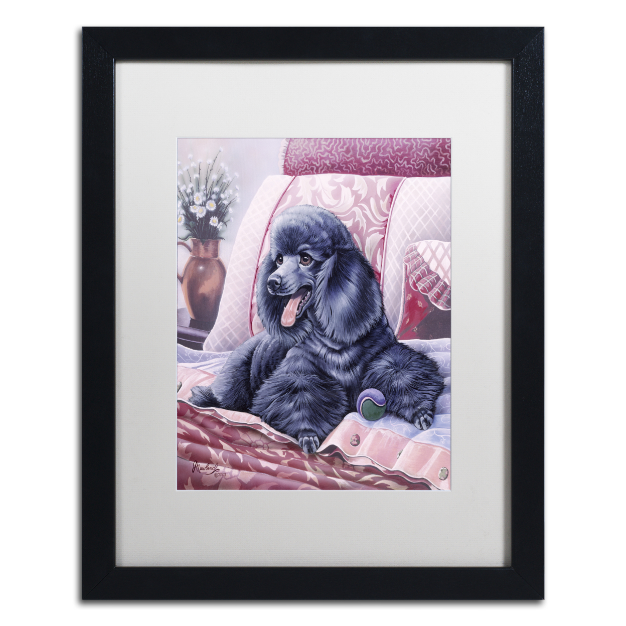 Jenny Newland 'Black Poodle' Black Wooden Framed Art 18 X 22 Inches