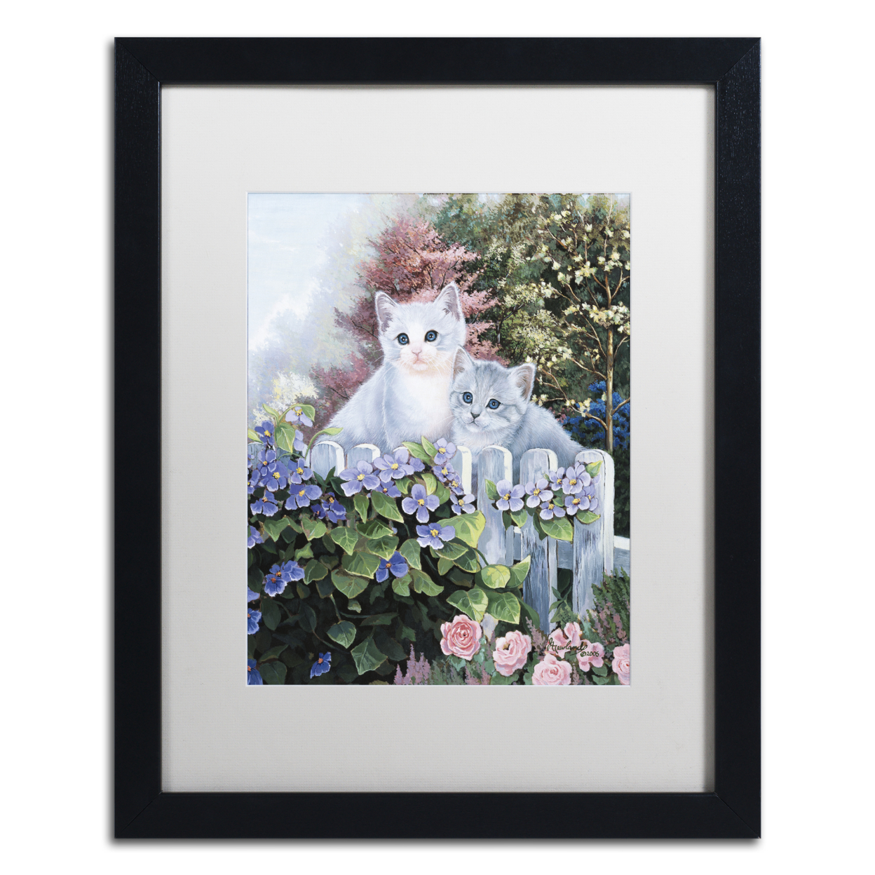 Jenny Newland 'Kittens In The Master's Garden ' Black Wooden Framed Art 18 X 22 Inches