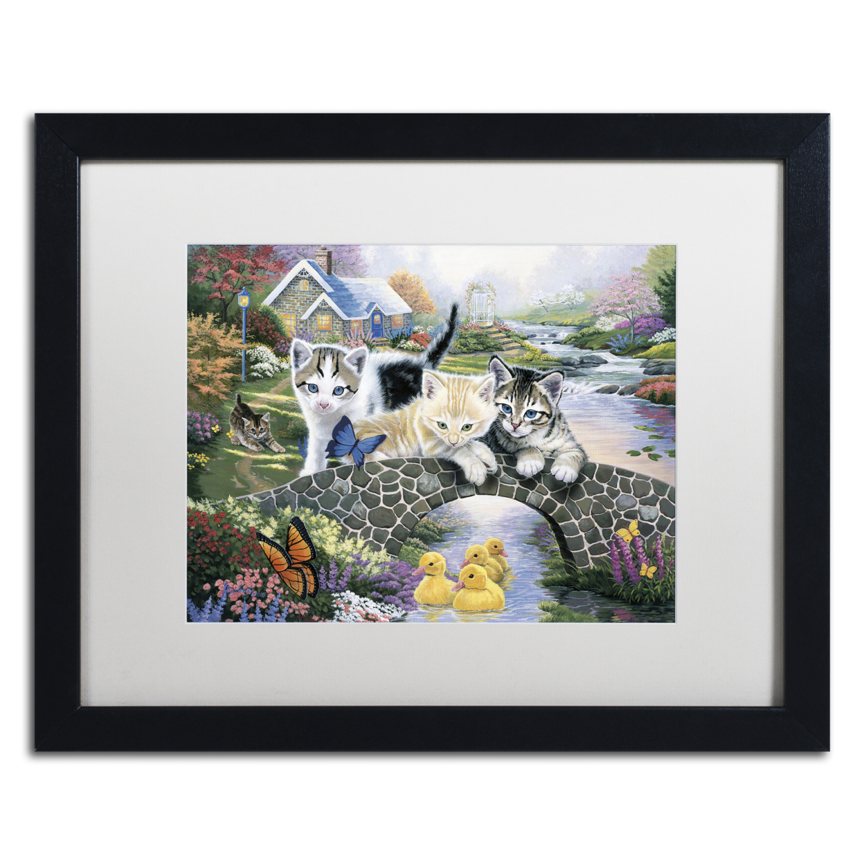 Jenny Newland 'A Purrfect Day' Black Wooden Framed Art 18 X 22 Inches
