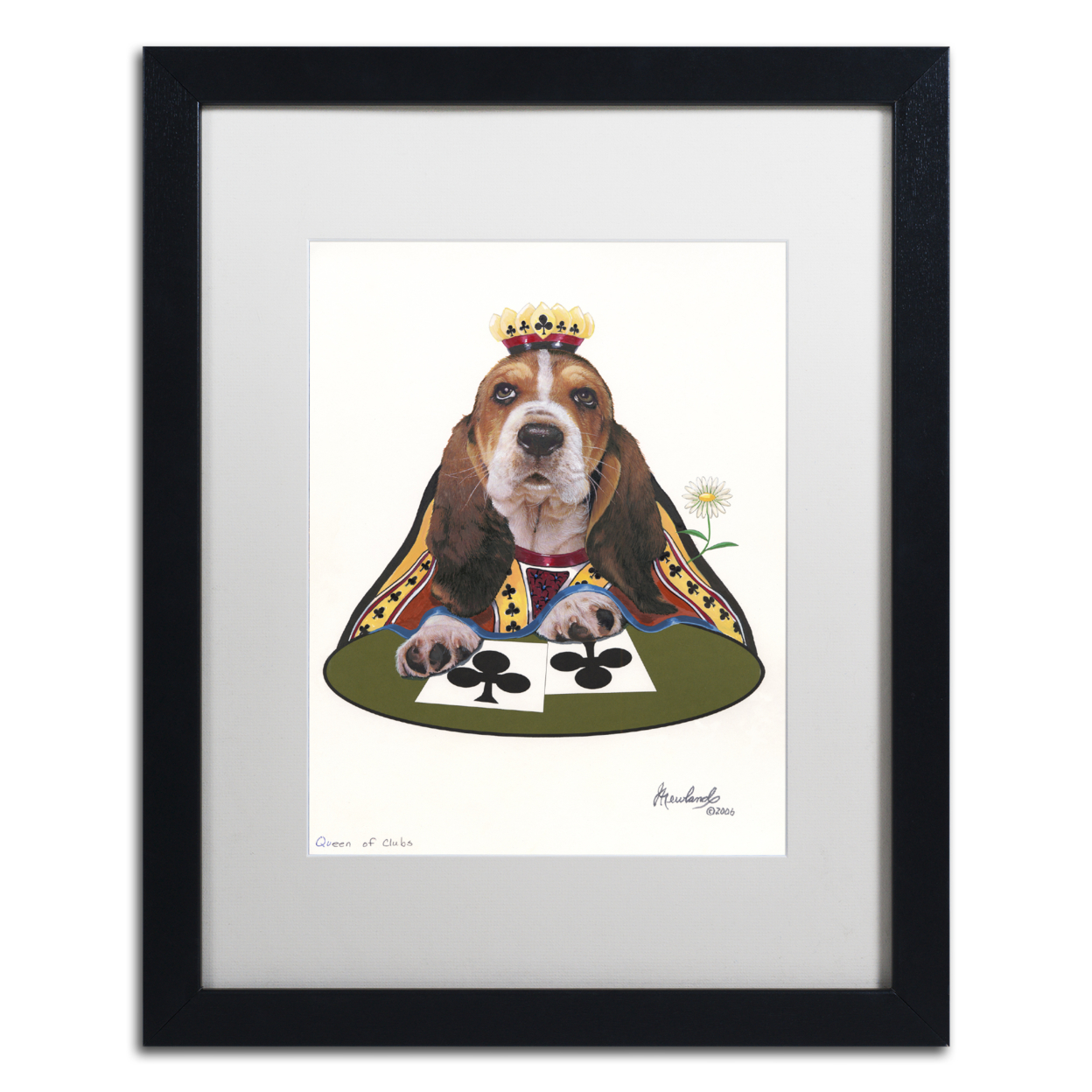Jenny Newland 'Queen Of Clubs' Black Wooden Framed Art 18 X 22 Inches