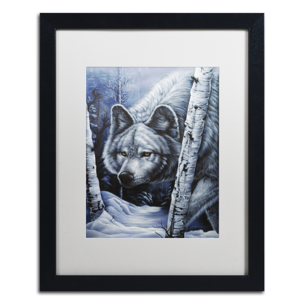 Jenny Newland 'White Wolf' Black Wooden Framed Art 18 X 22 Inches