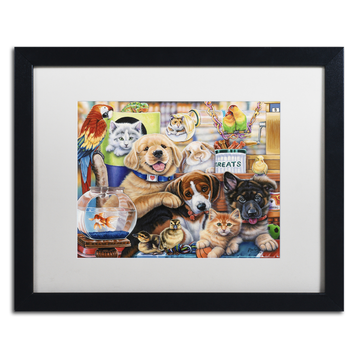 Jenny Newland 'Pet Shop' Black Wooden Framed Art 18 X 22 Inches