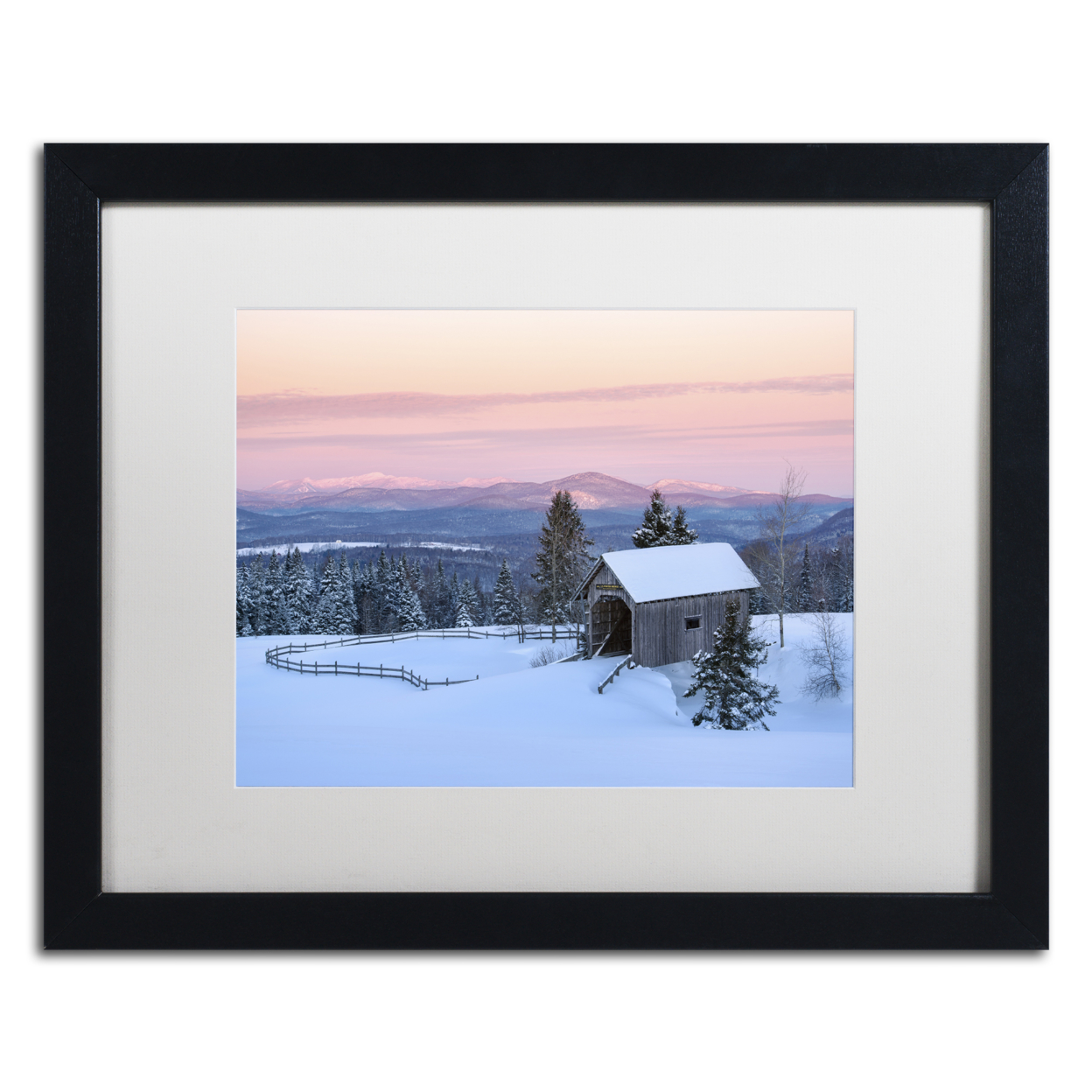 Michael Blanchette Photography 'Bridge On A Hill' Black Wooden Framed Art 18 X 22 Inches