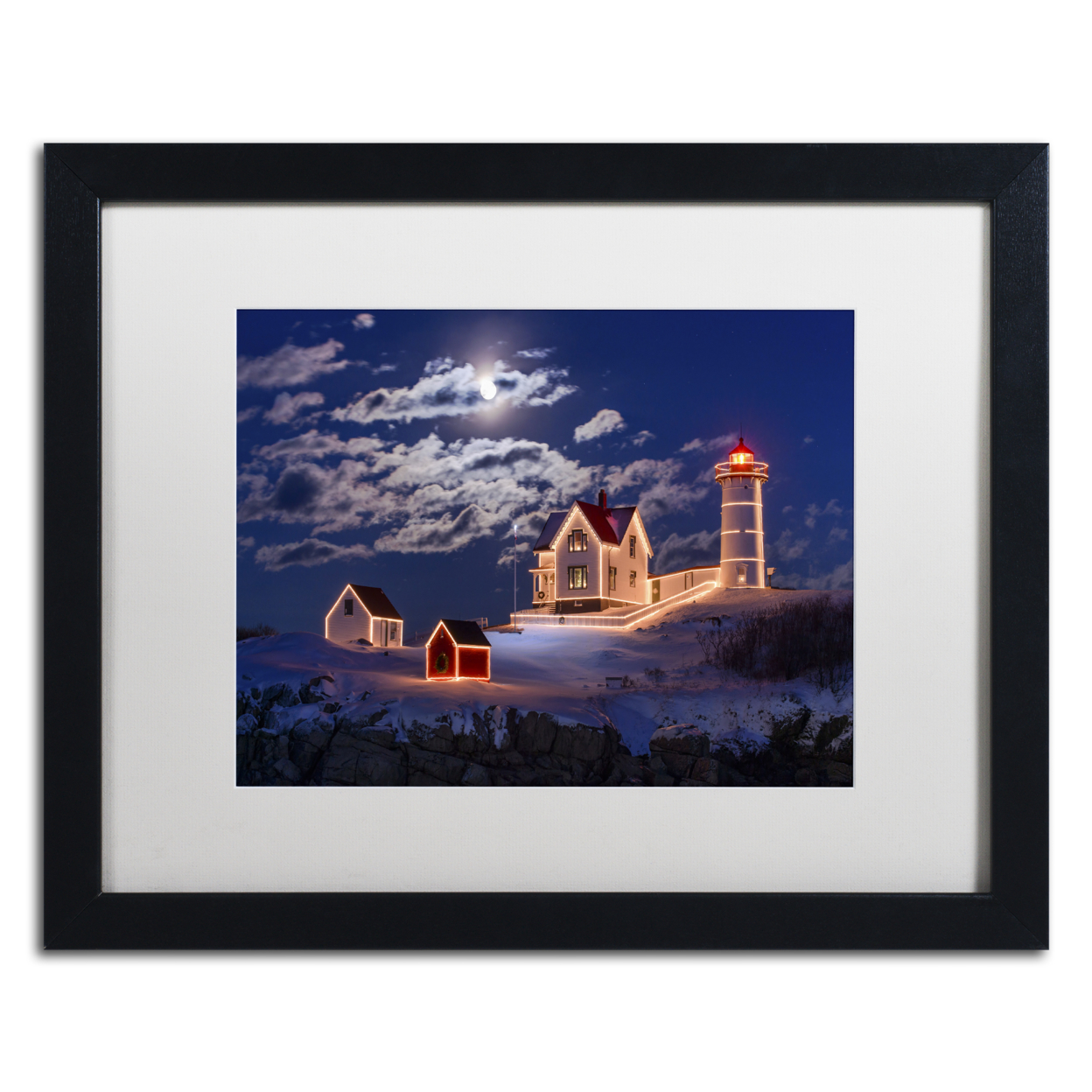 Michael Blanchette Photography 'Moon Over Nubble' Black Wooden Framed Art 18 X 22 Inches