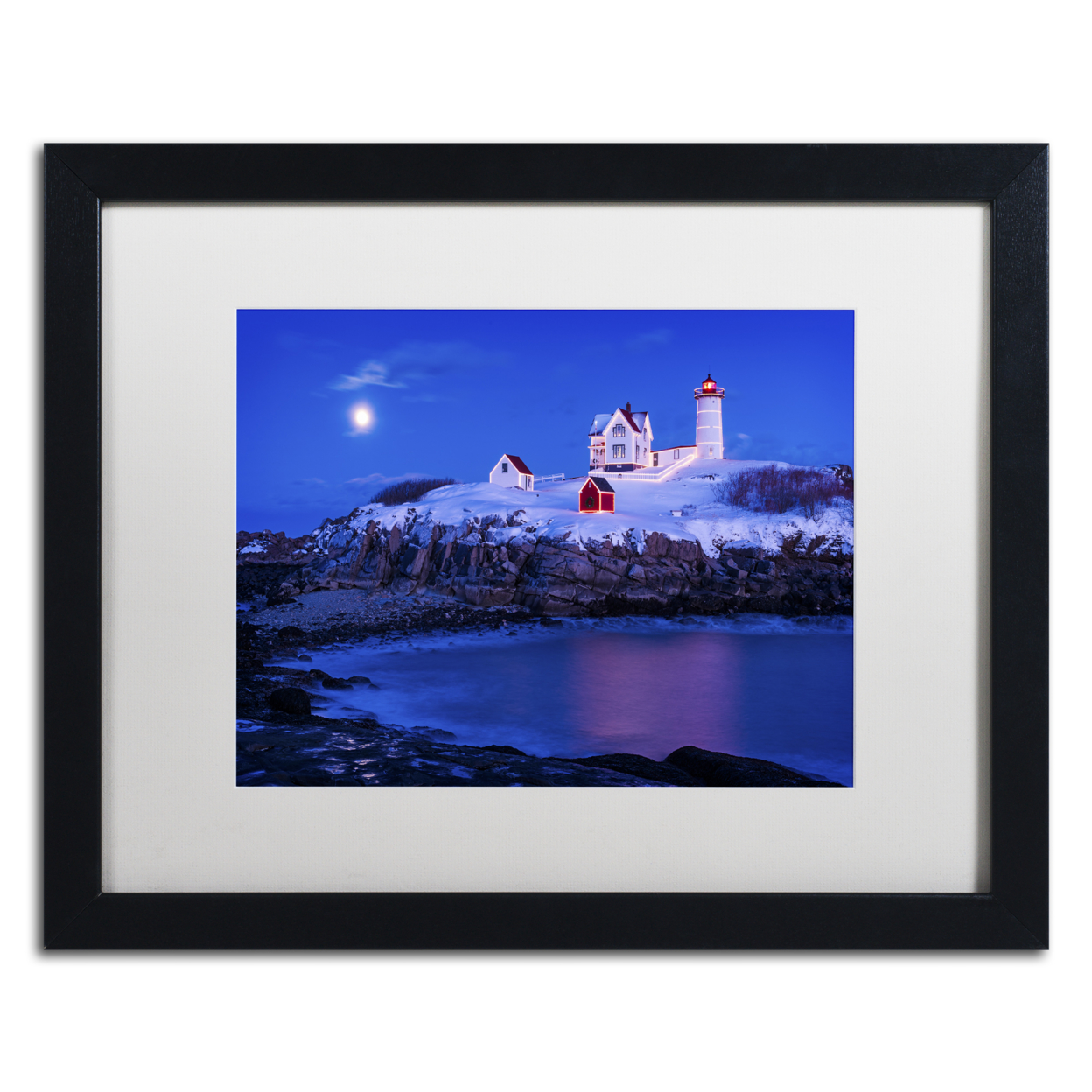 Michael Blanchette Photography 'Christmas At Nubble' Black Wooden Framed Art 18 X 22 Inches