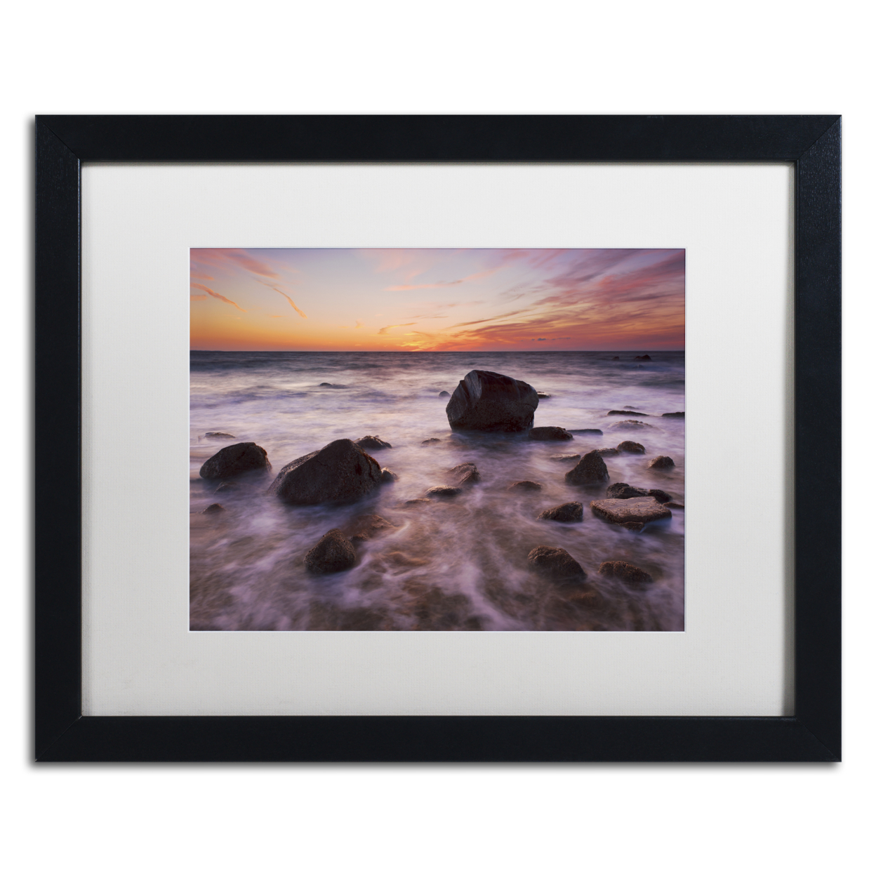 Michael Blanchette Photography 'Silky Water Rocks' Black Wooden Framed Art 18 X 22 Inches